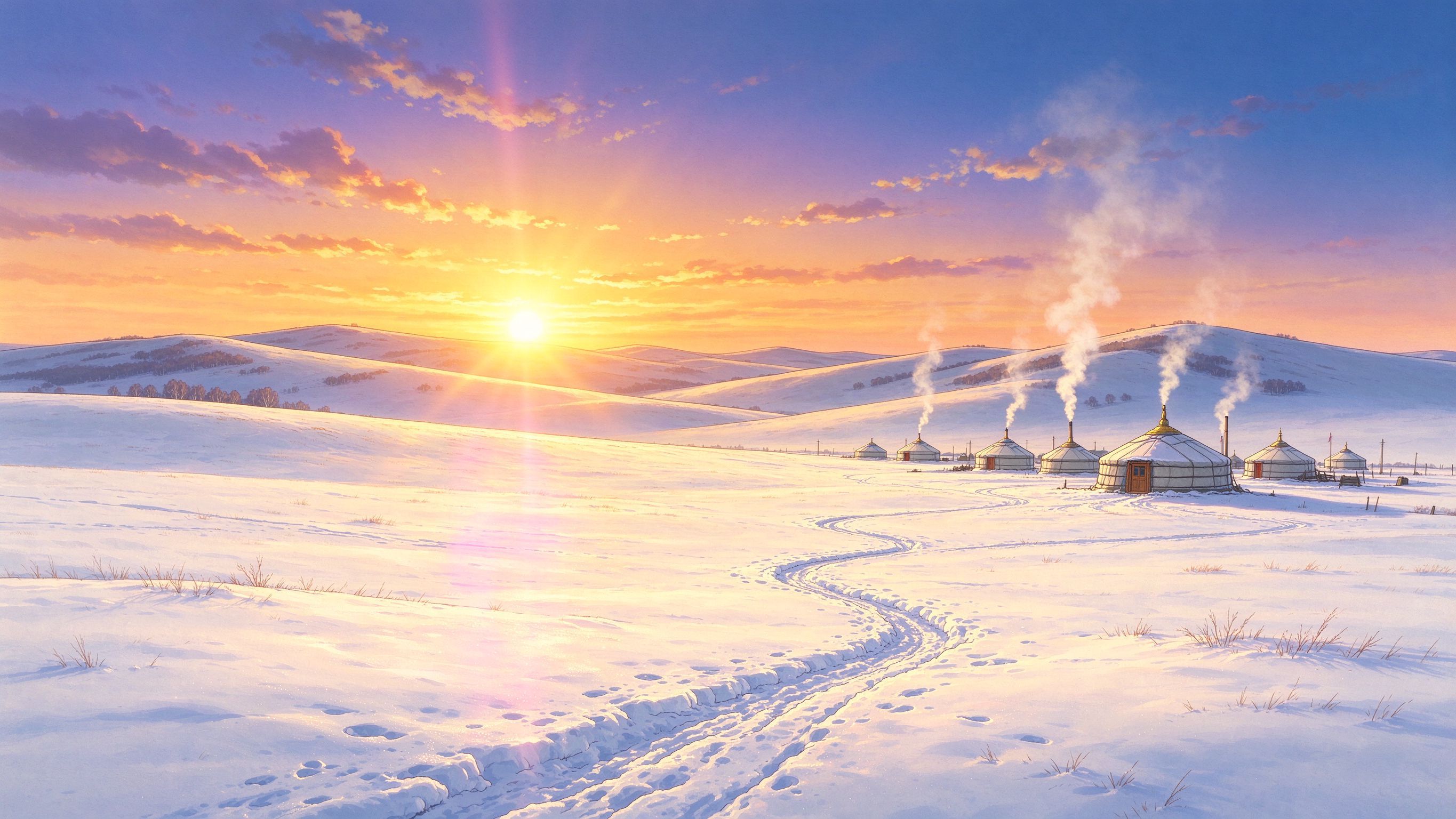 呼伦贝尔冬季雪原夕阳
