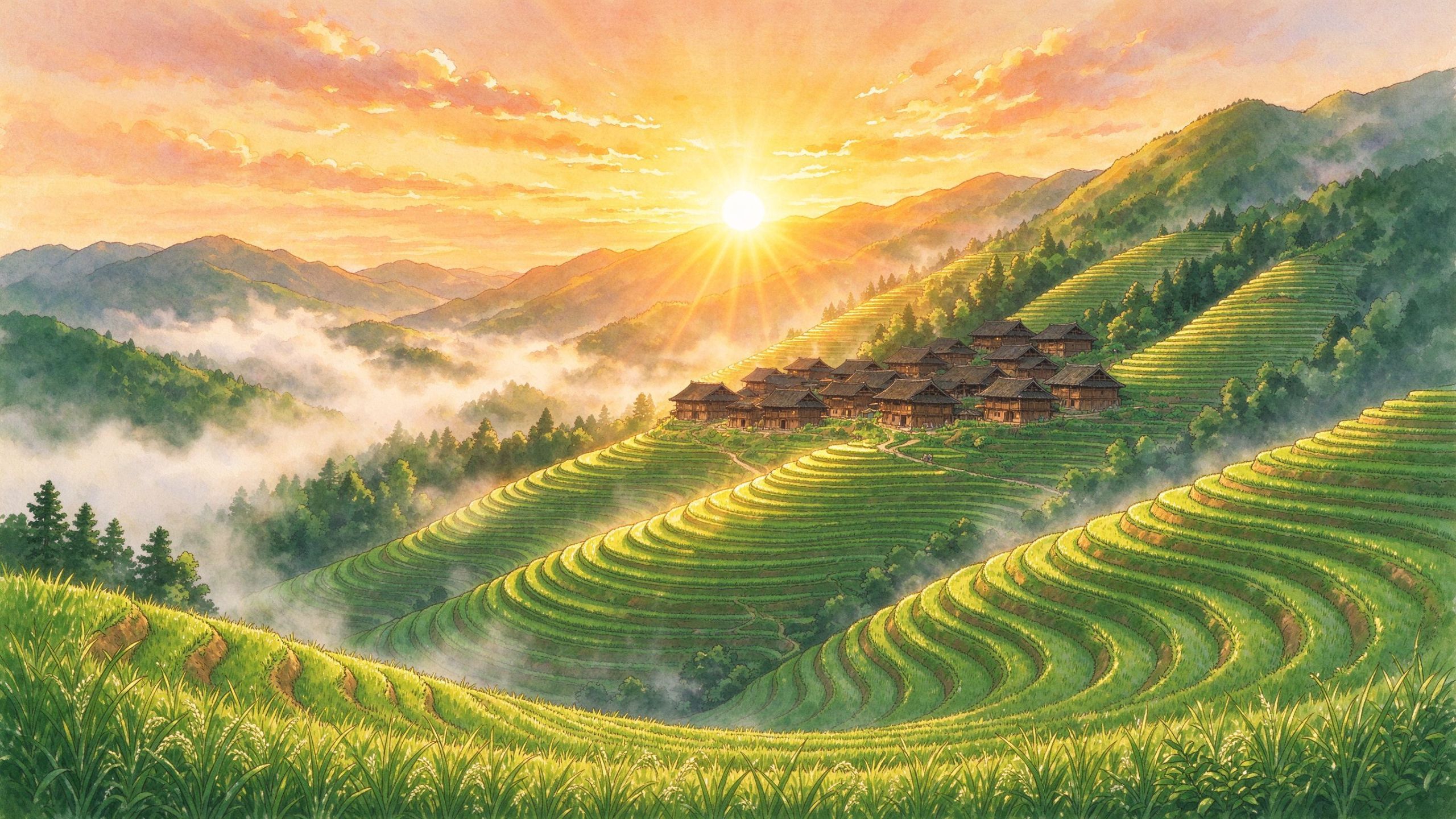 堂安梯田日出