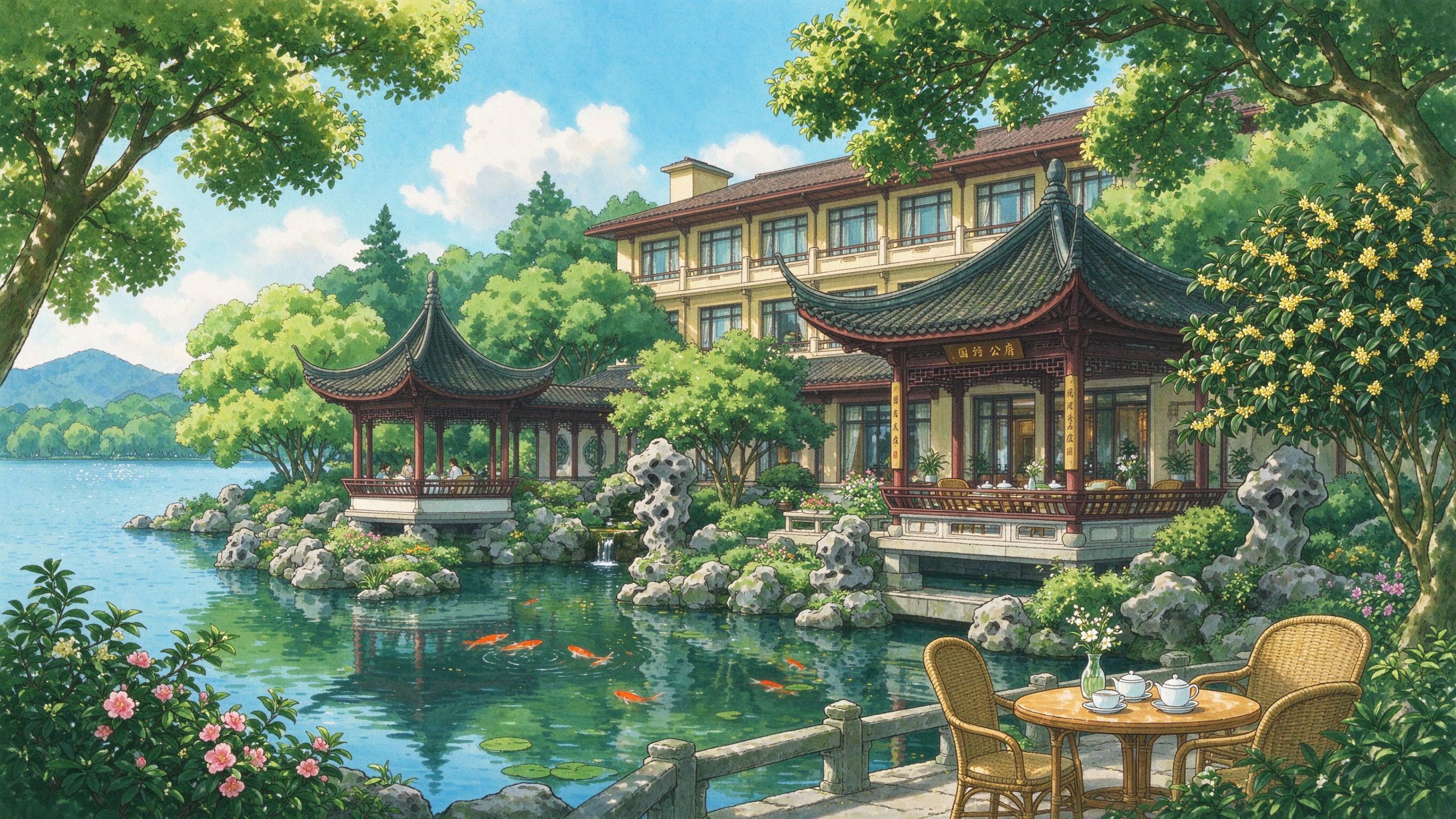 西湖边园林式国宾馆