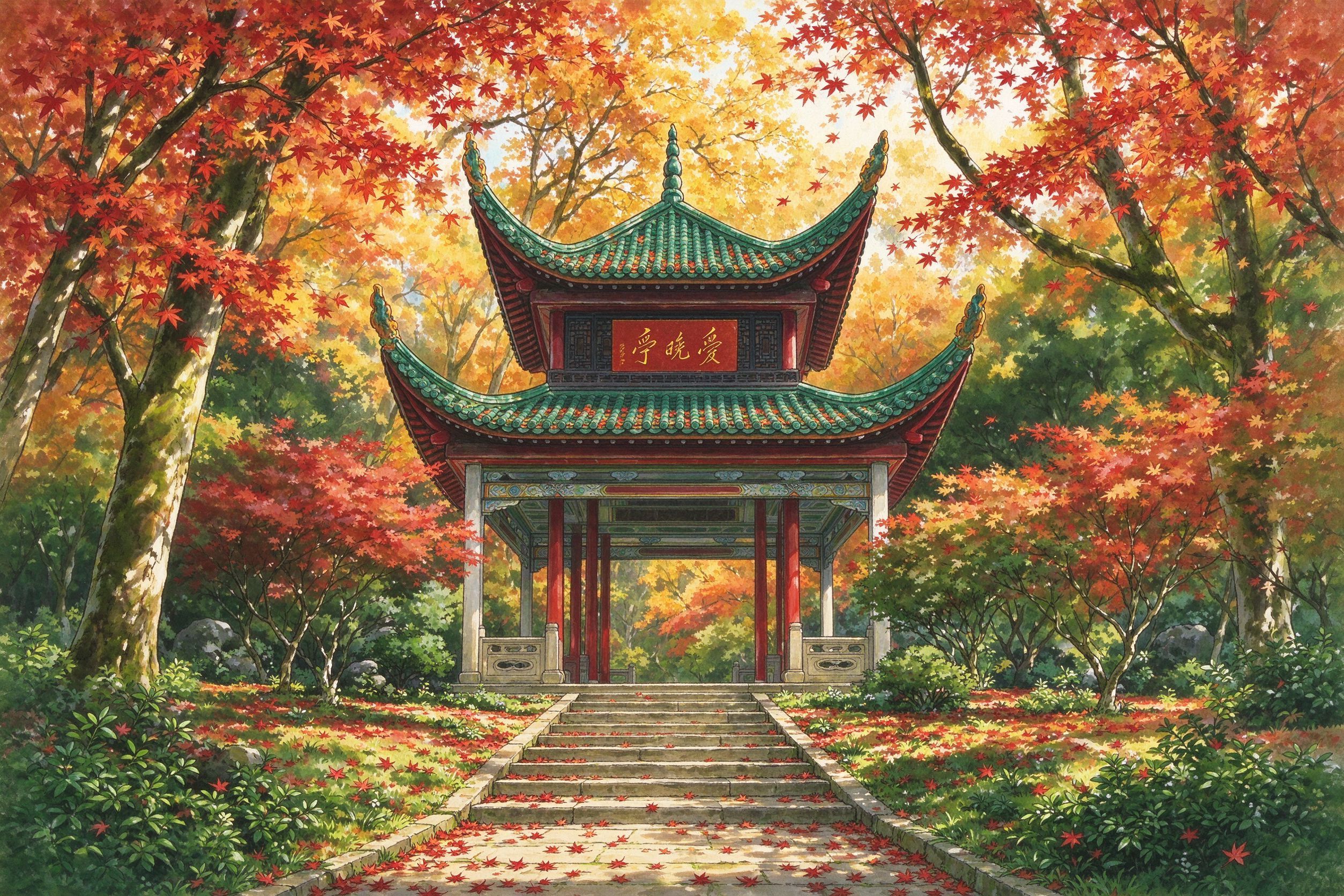 长沙岳麓山爱晚亭红枫