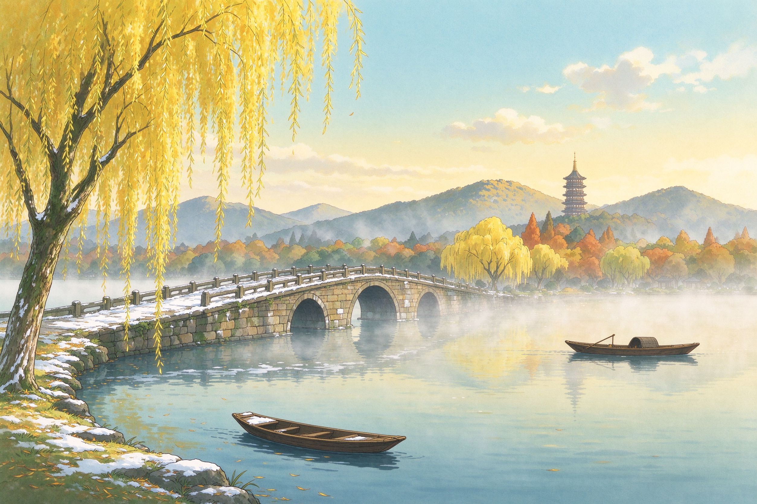 杭州西湖秋日清晨