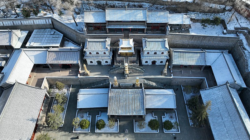 五台山显通寺雪景航拍