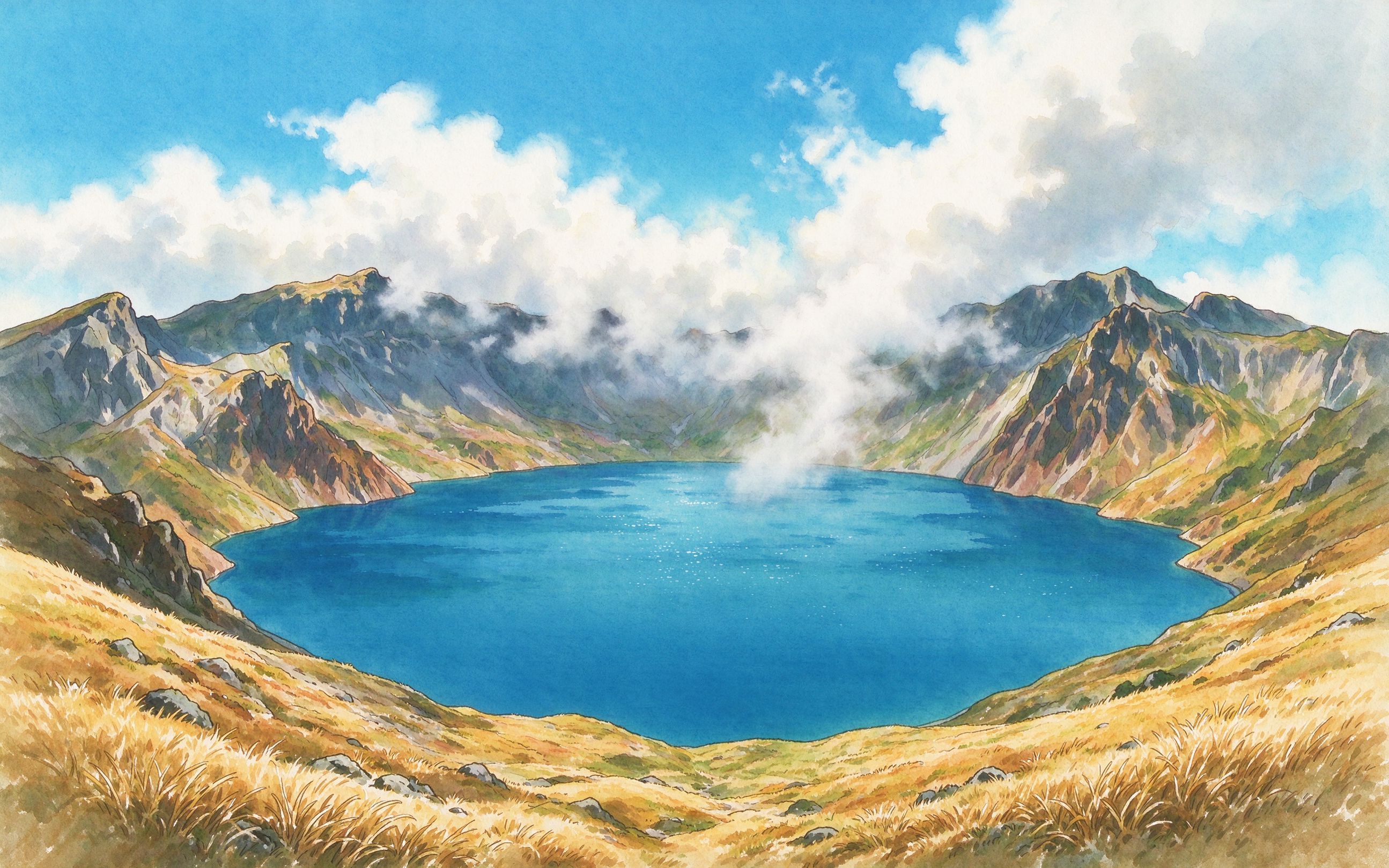 长白山天池插画