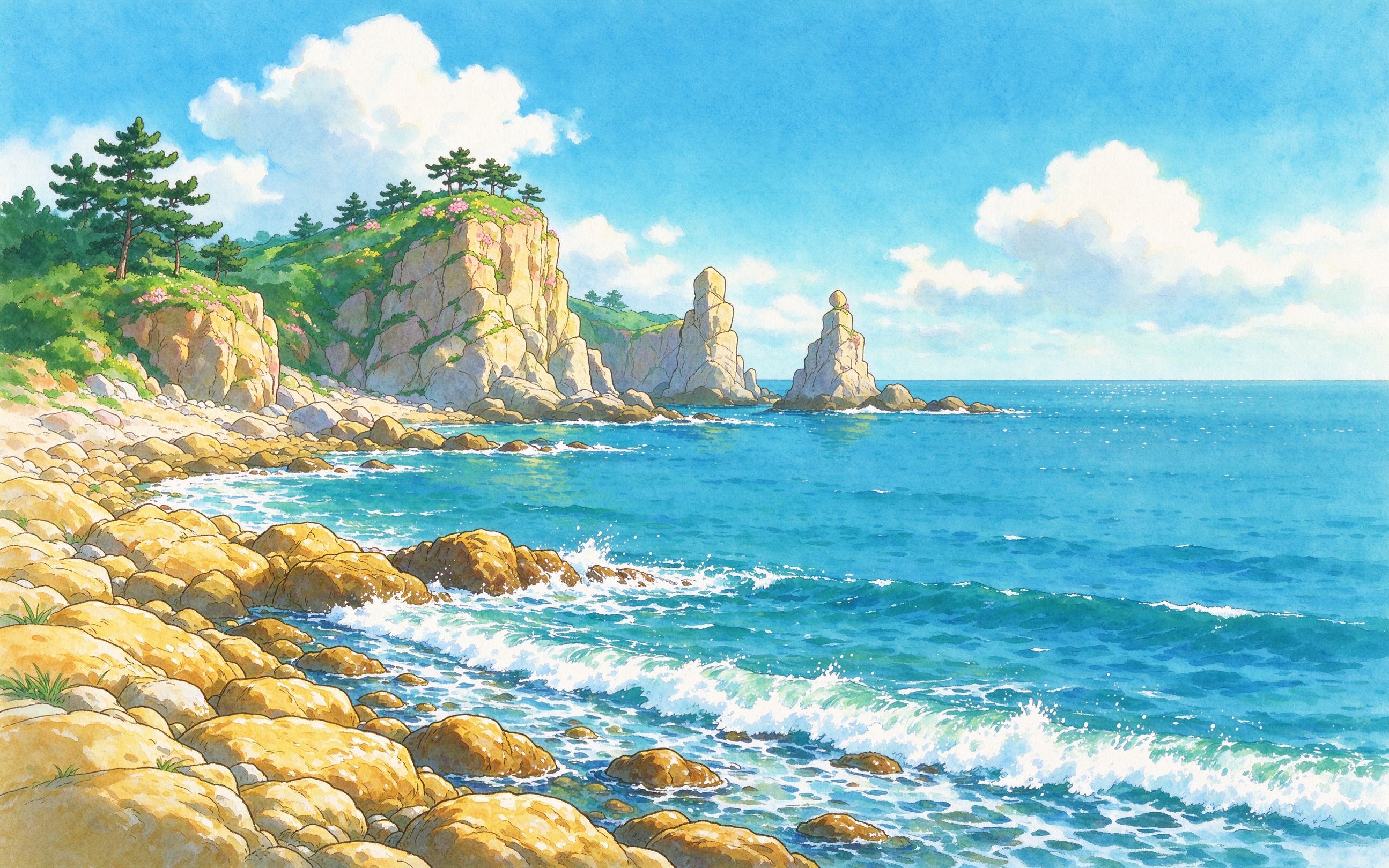 大连金石滩海岸插画