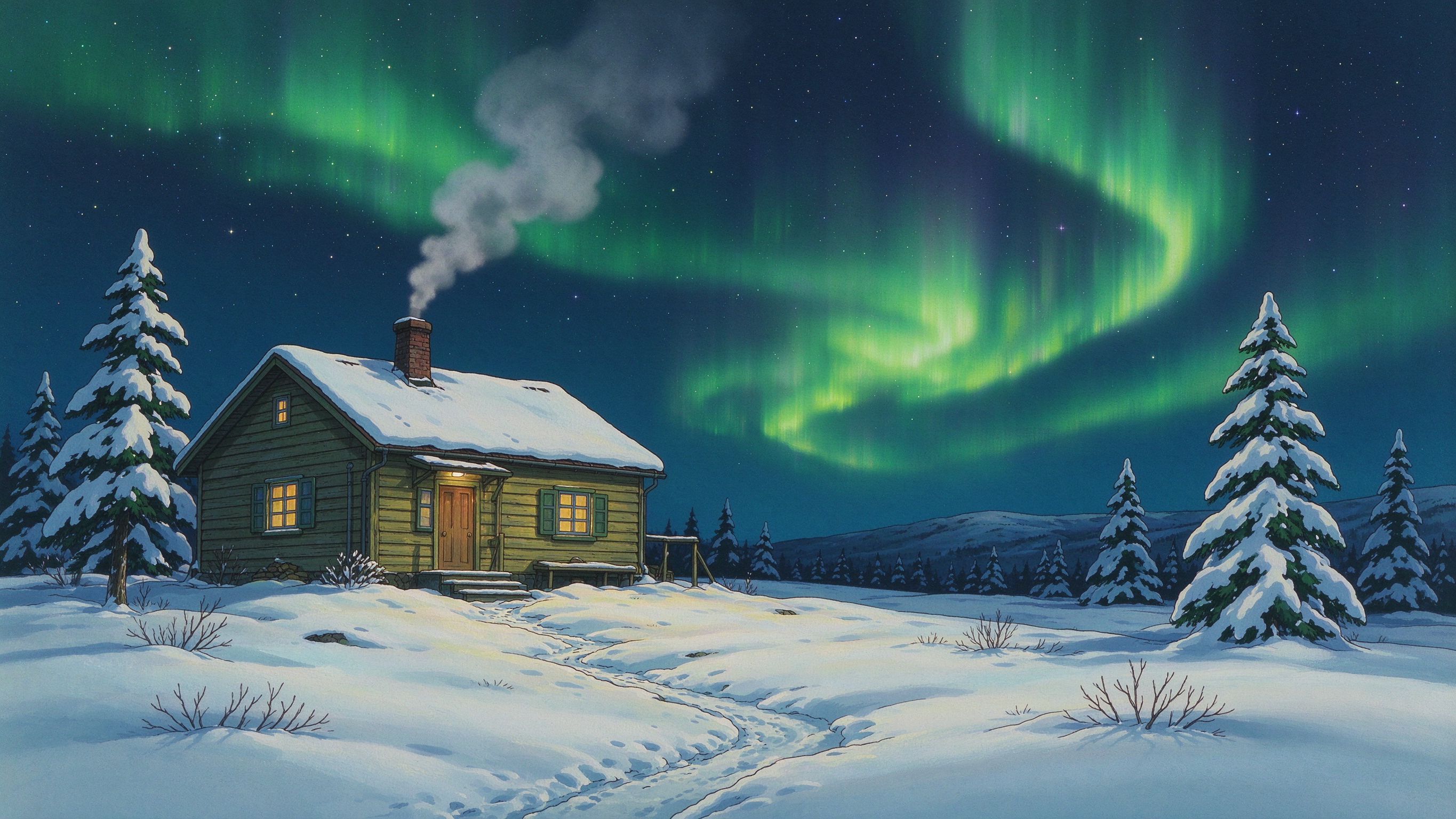 北极村极光雪地小屋(网友投稿插画)
