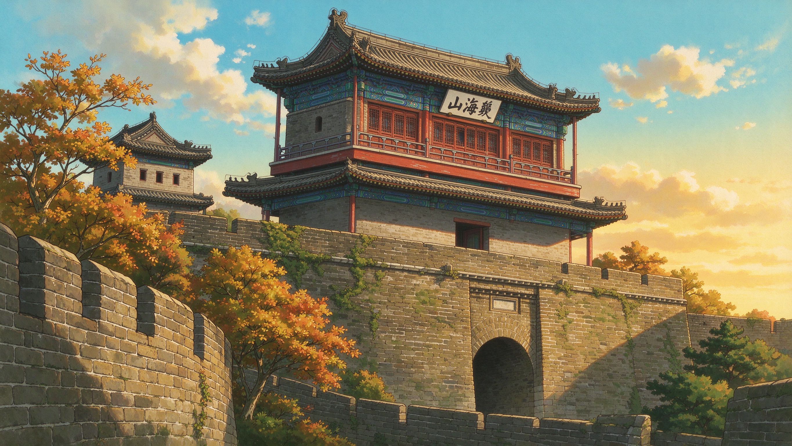山海关城楼秋色(网友投稿插画)