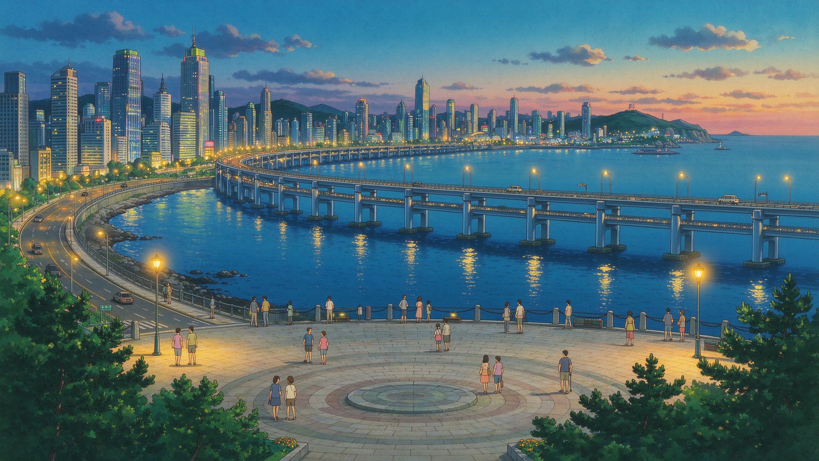 大连星海湾大桥黄昏（网友投稿插画）