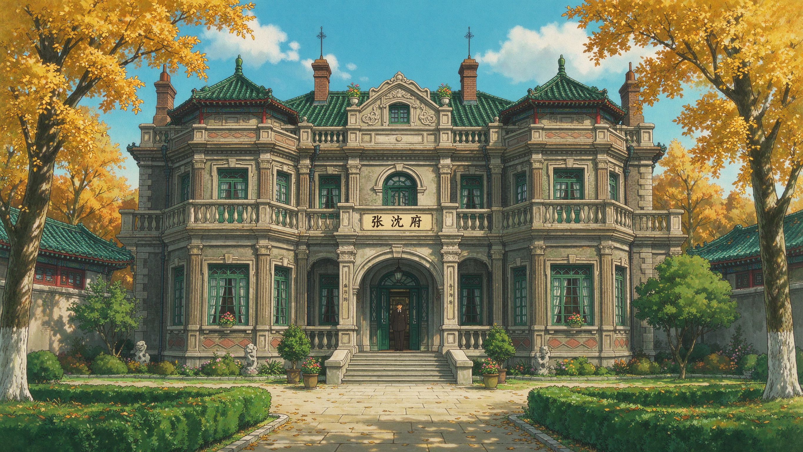 张氏帅府秋日庭院（网友投稿插画）