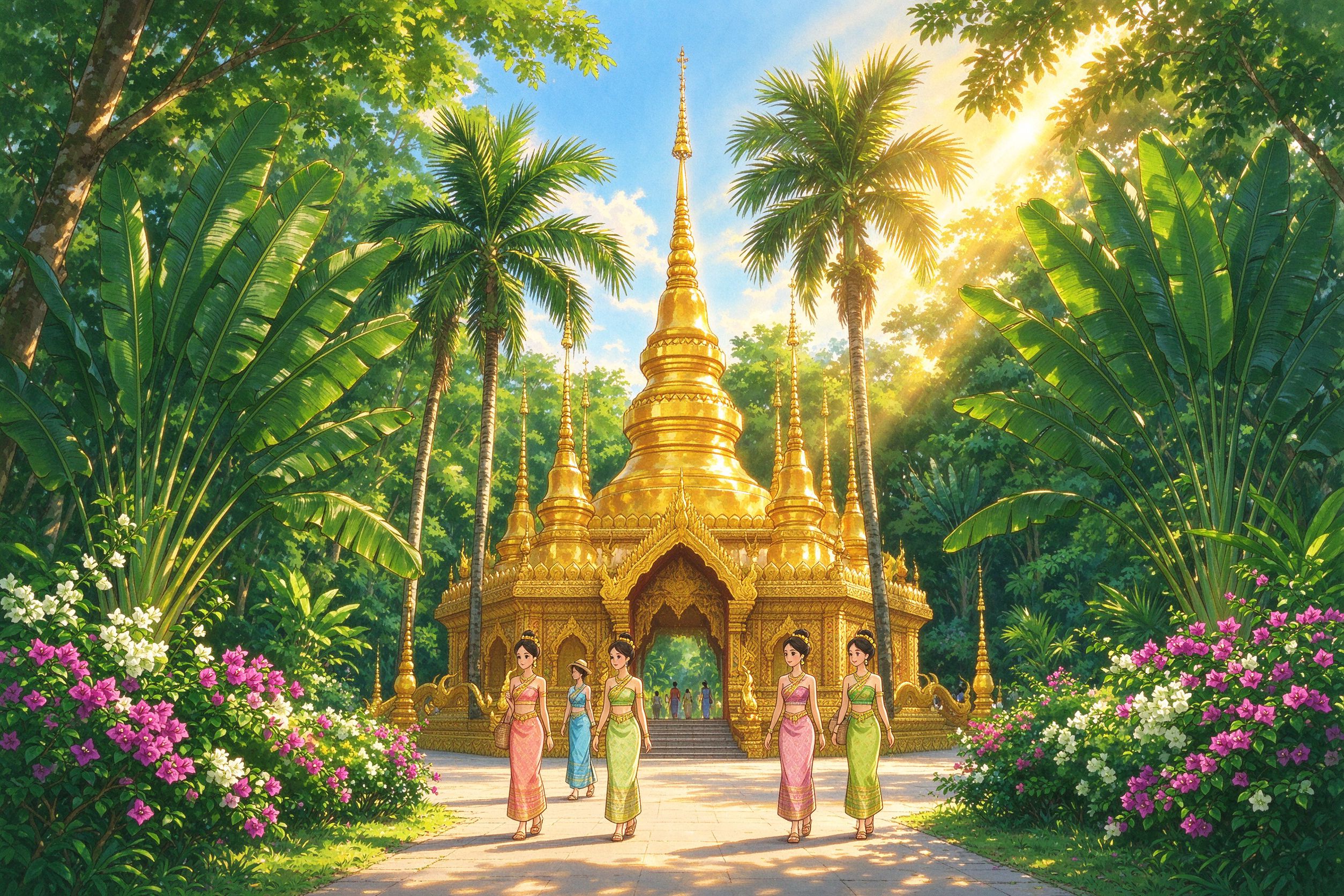 西双版纳旅行插画