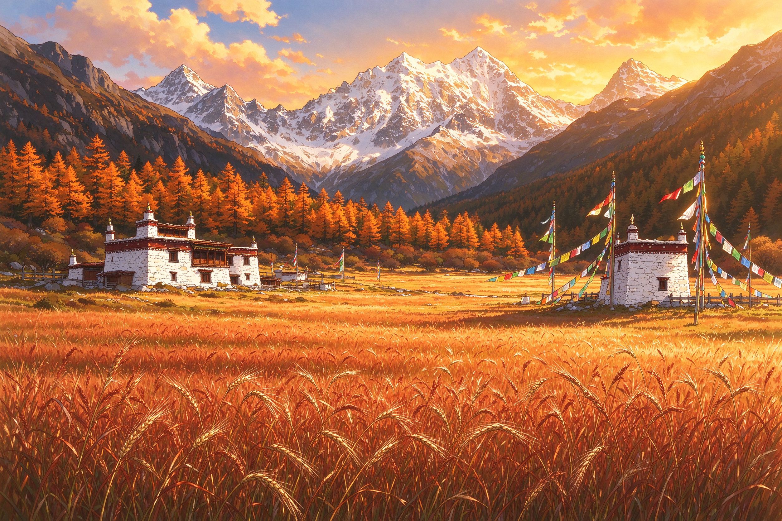 稻城亚丁旅行插画