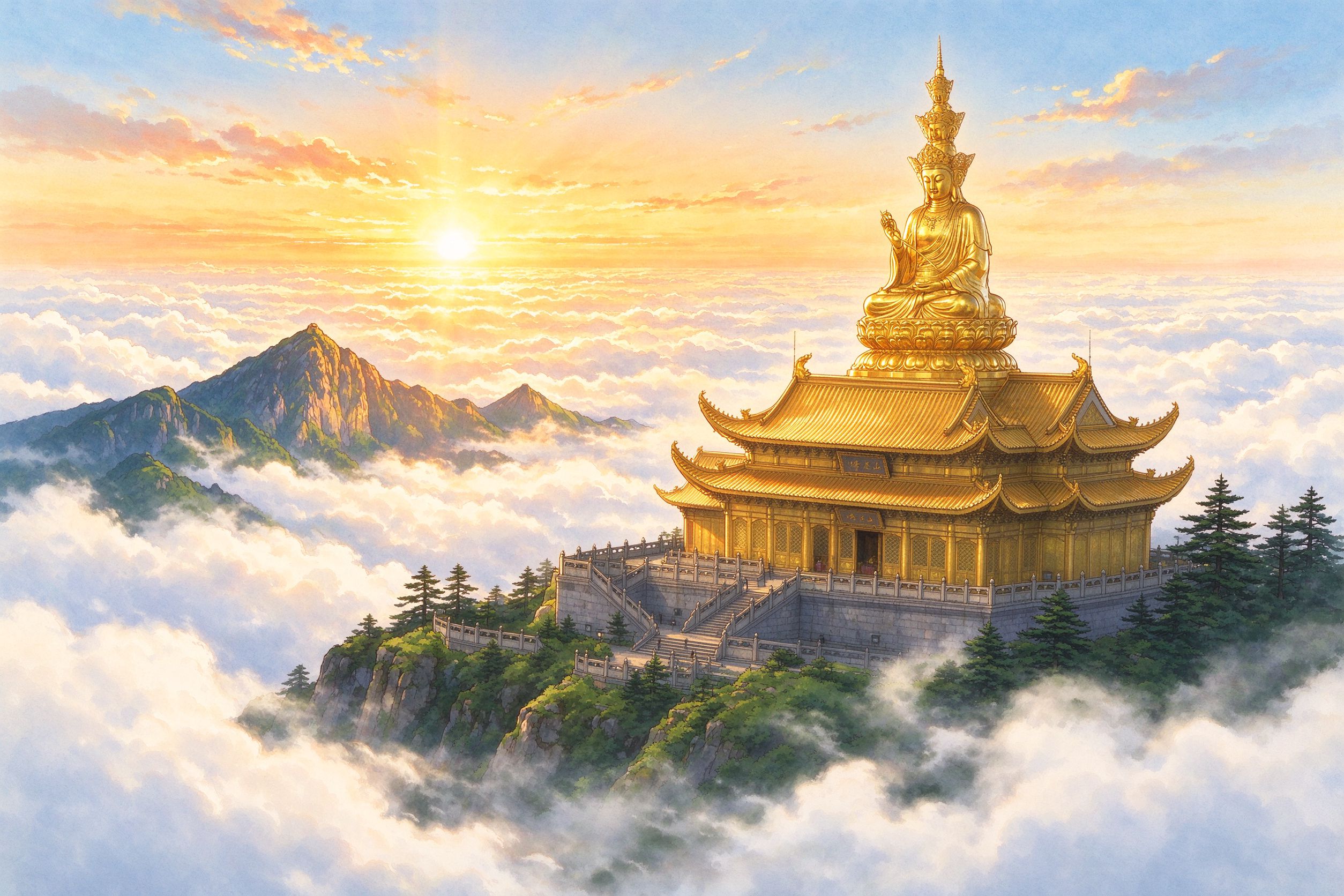 峨眉山旅行插画
