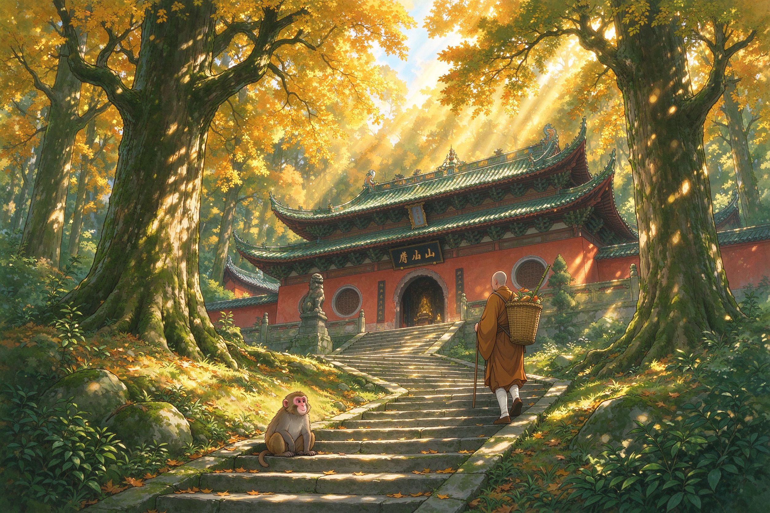 峨眉山旅行插画
