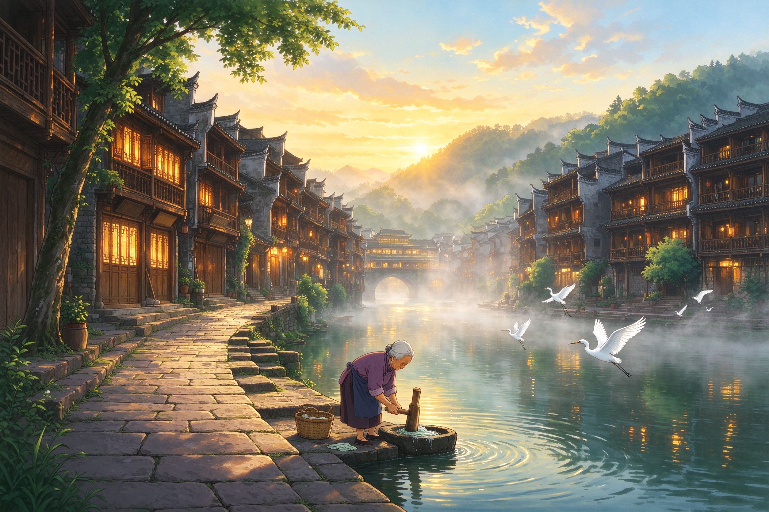 凤凰古城旅行插画
