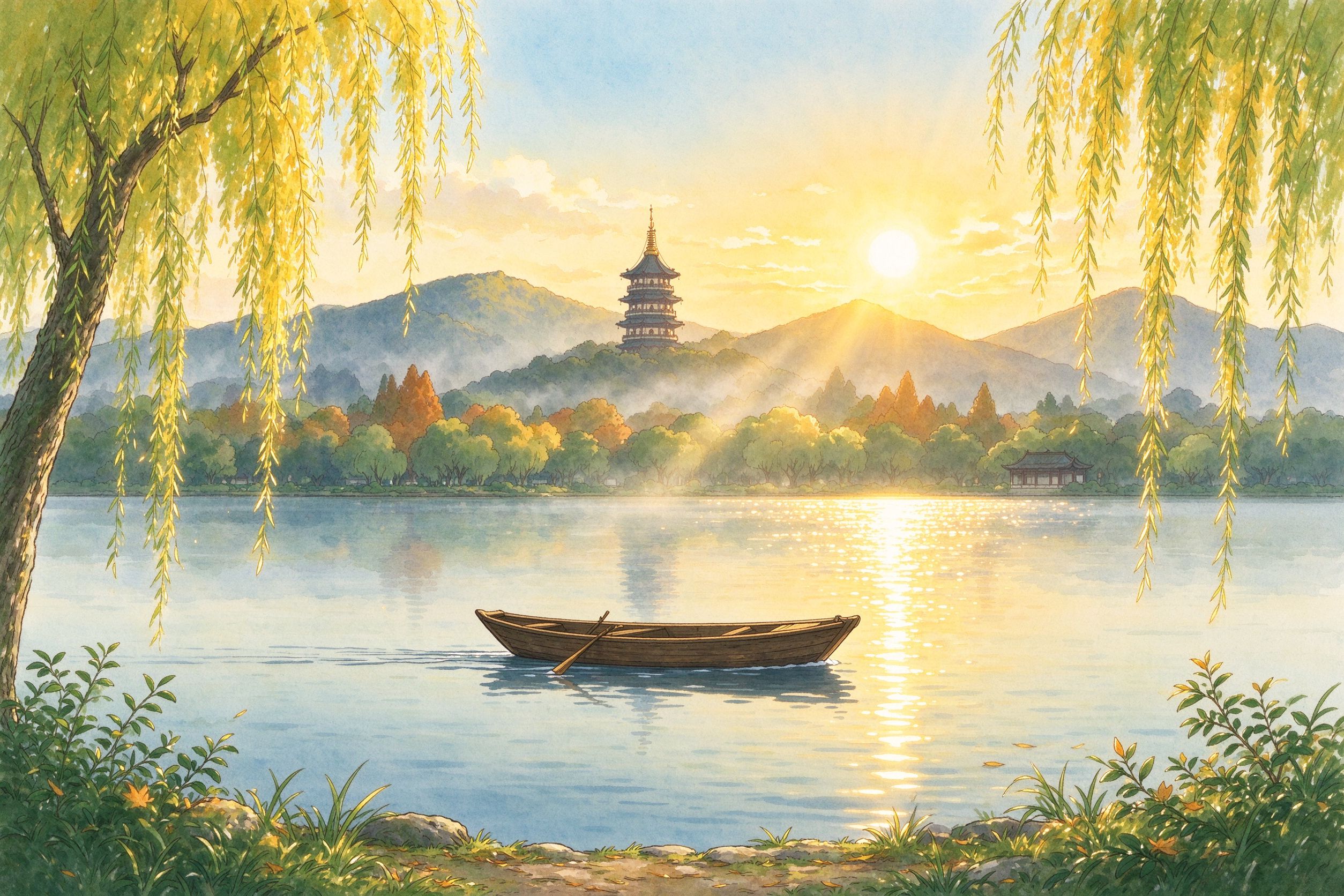 杭州旅行插画
