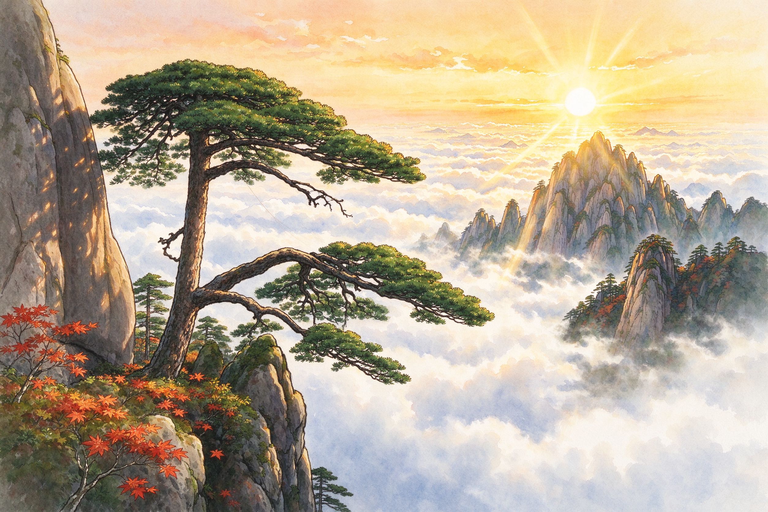 黄山旅行插画