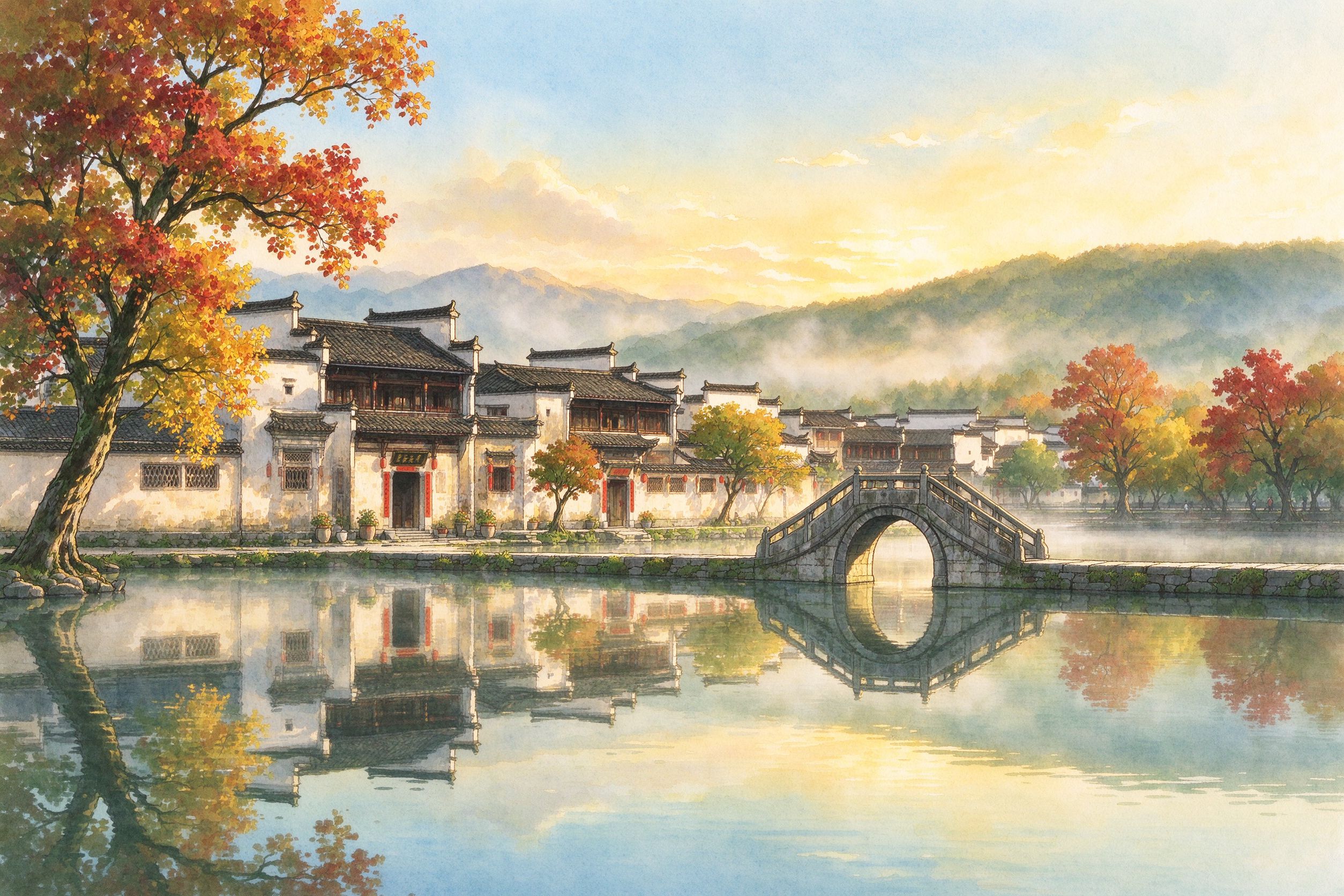 黄山旅行插画