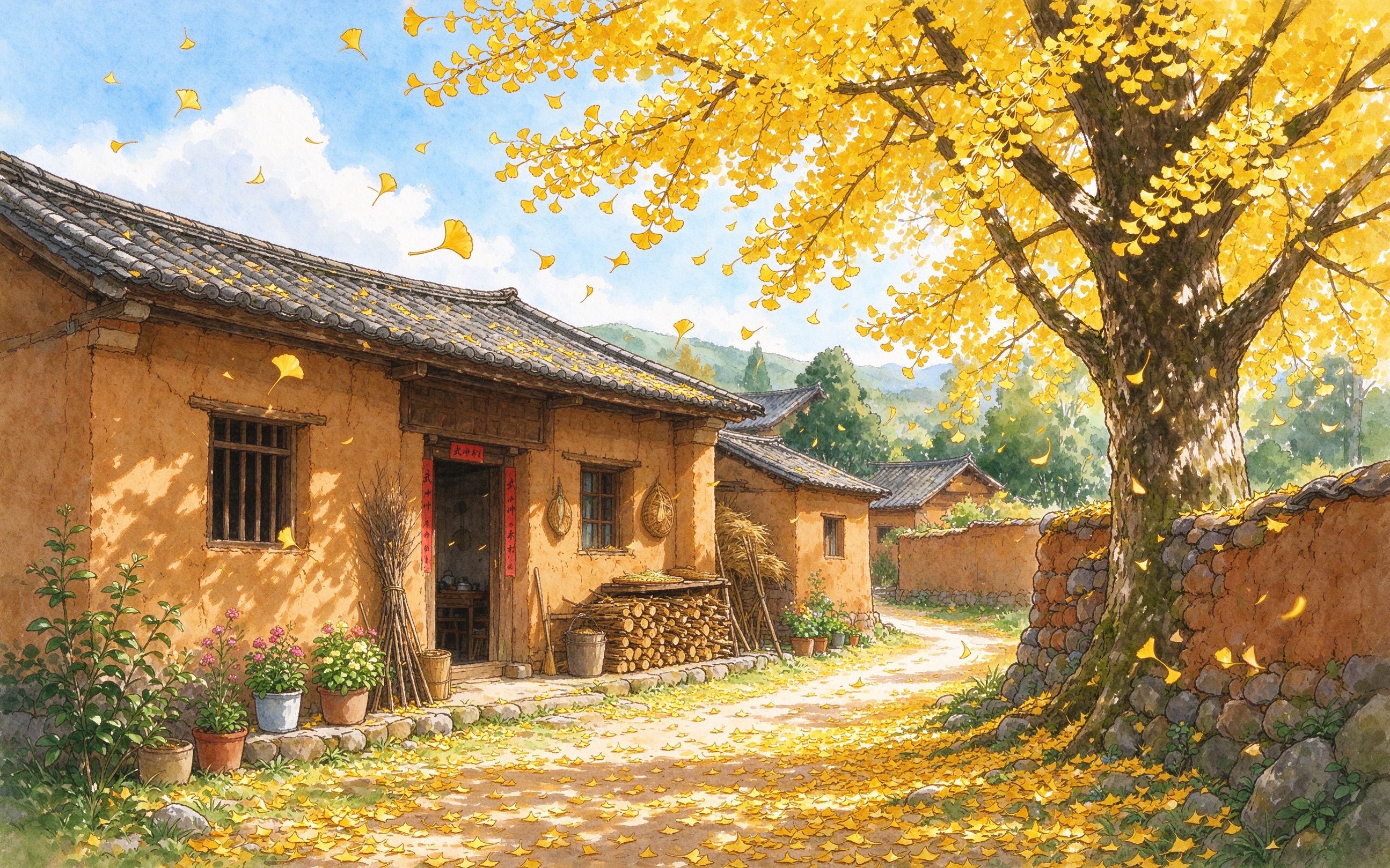 腾冲银杏村金黄落叶