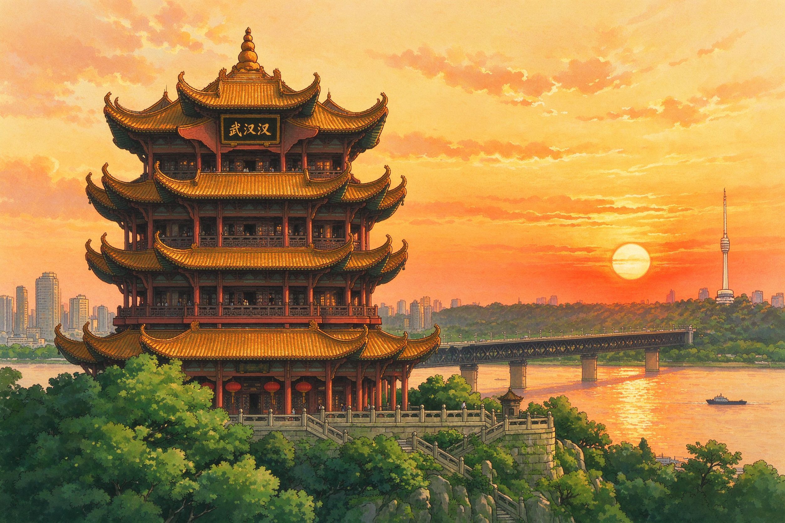 武汉黄鹤楼黄昏