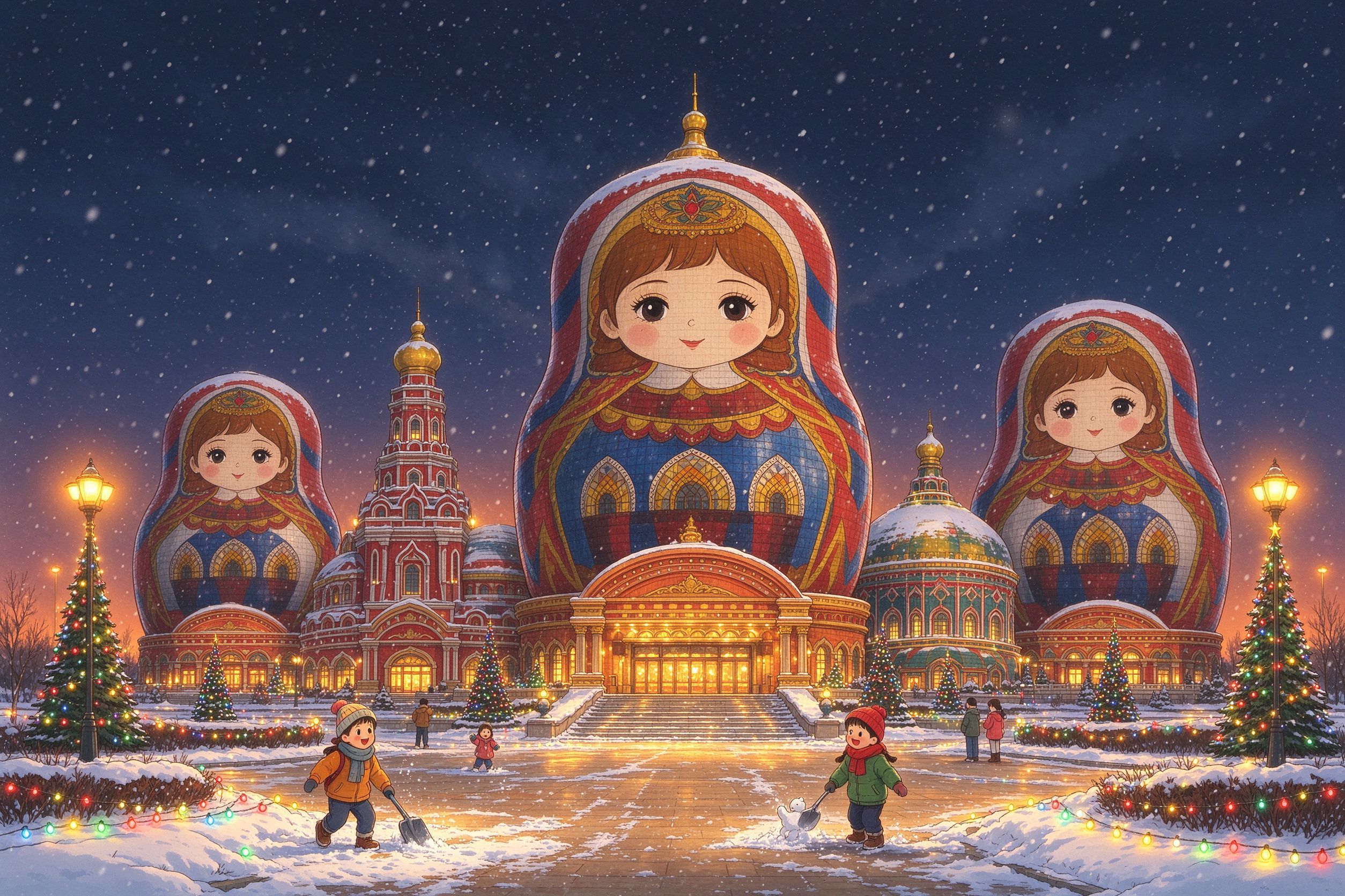 满洲里套娃广场冬日雪景