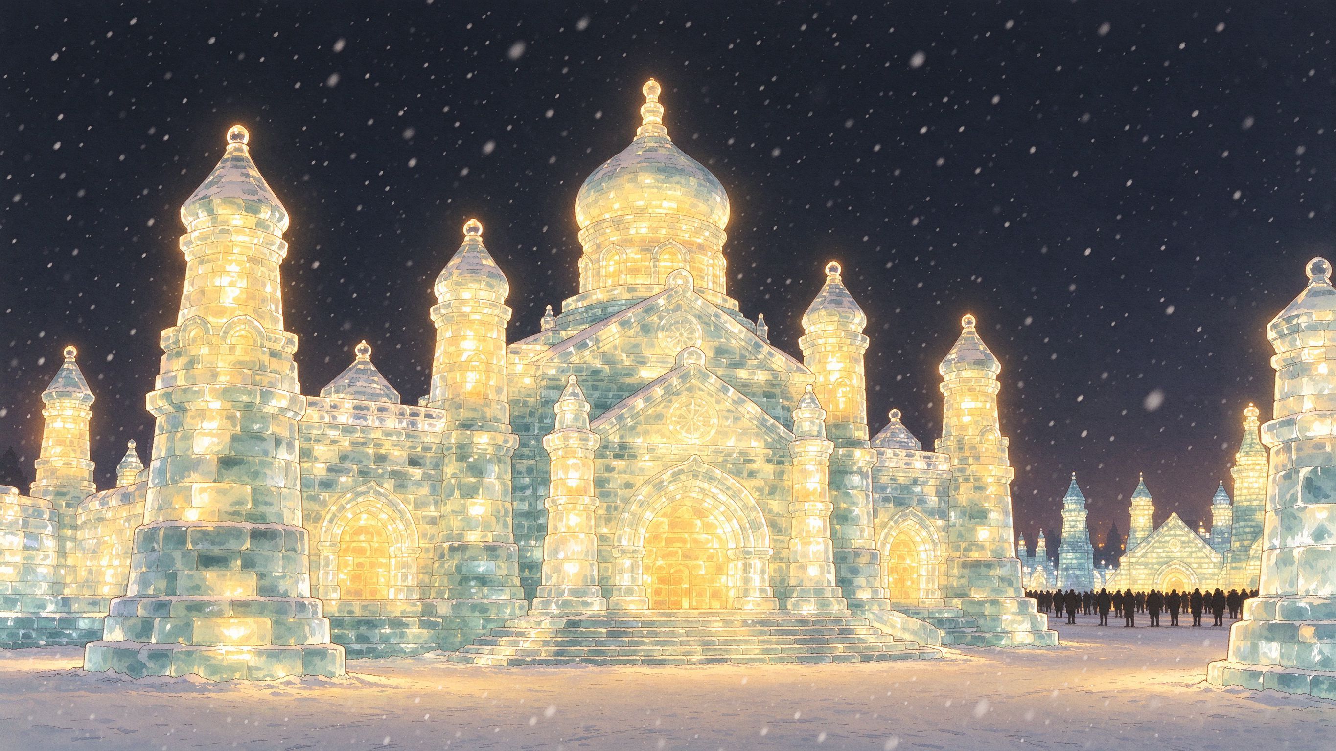 哈尔滨冰雪大世界冰雕夜景