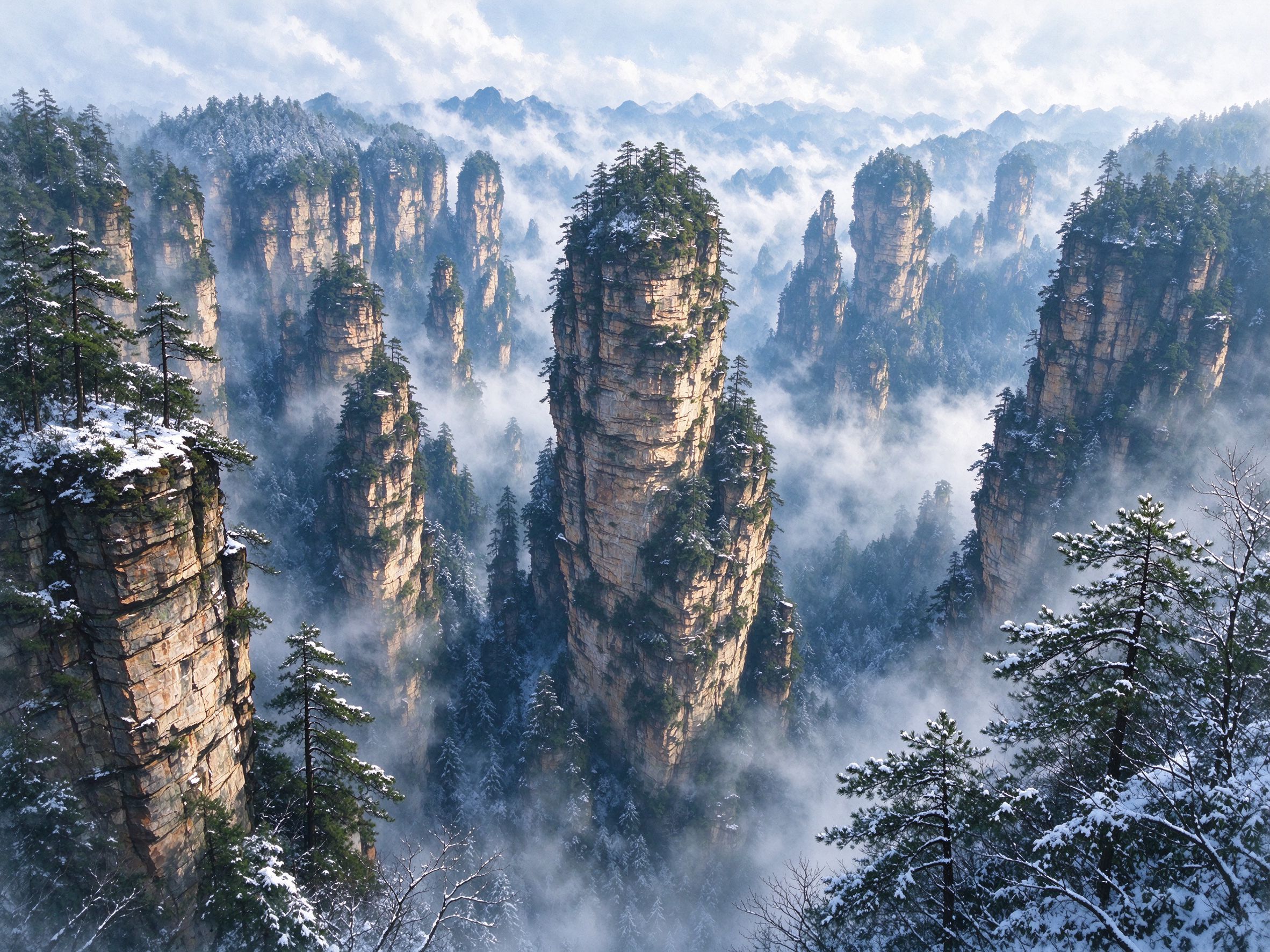 张家界袁家界雪后峰林