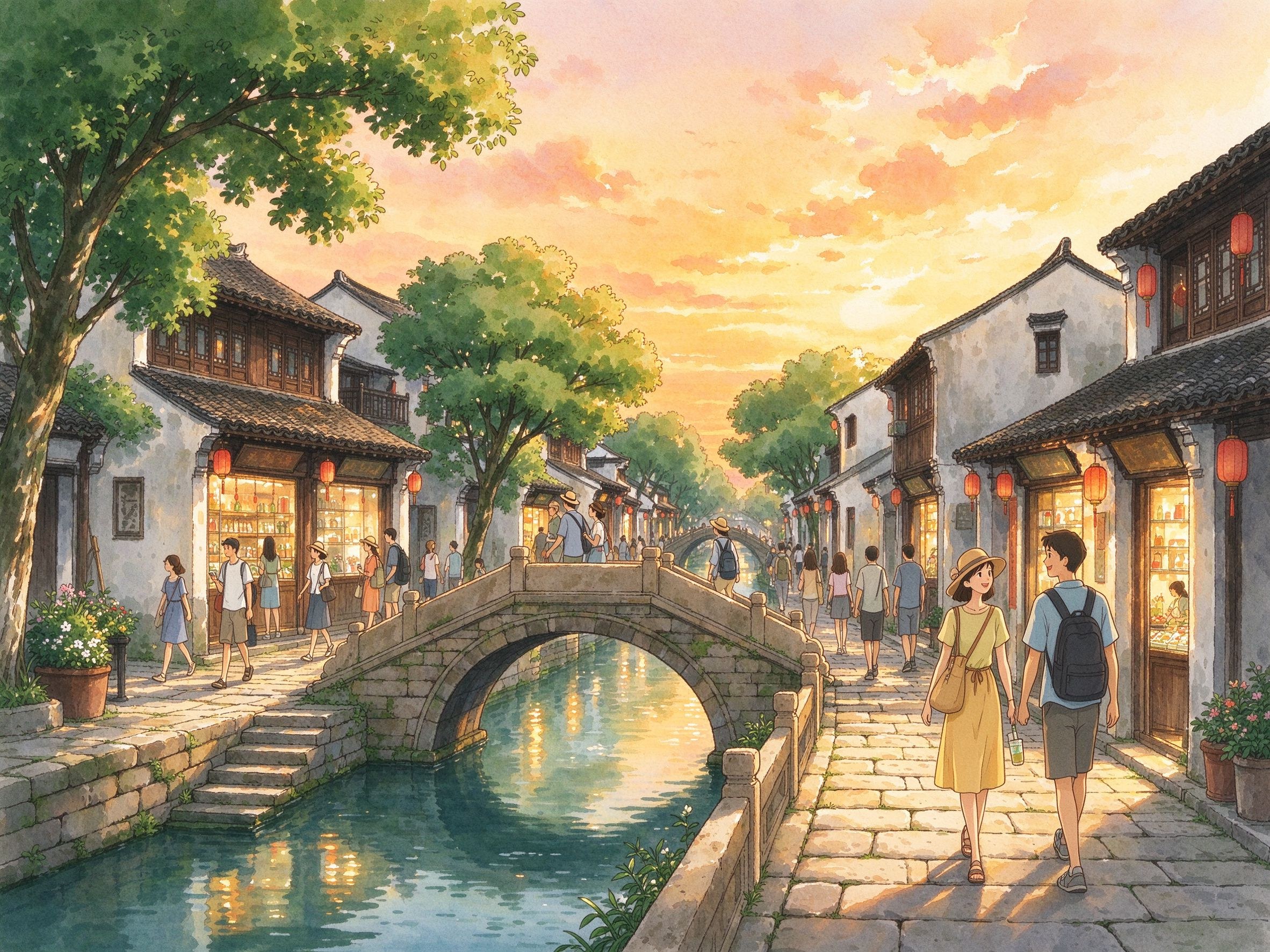 江南小镇石板桥流水