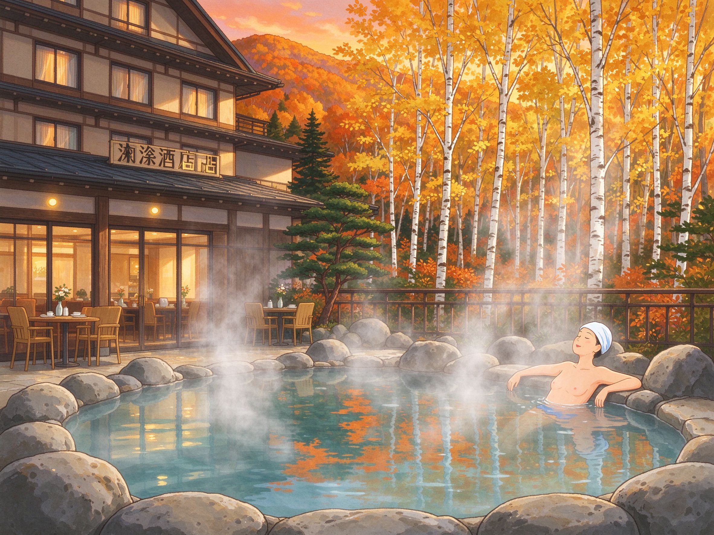 温泉汤池秋色