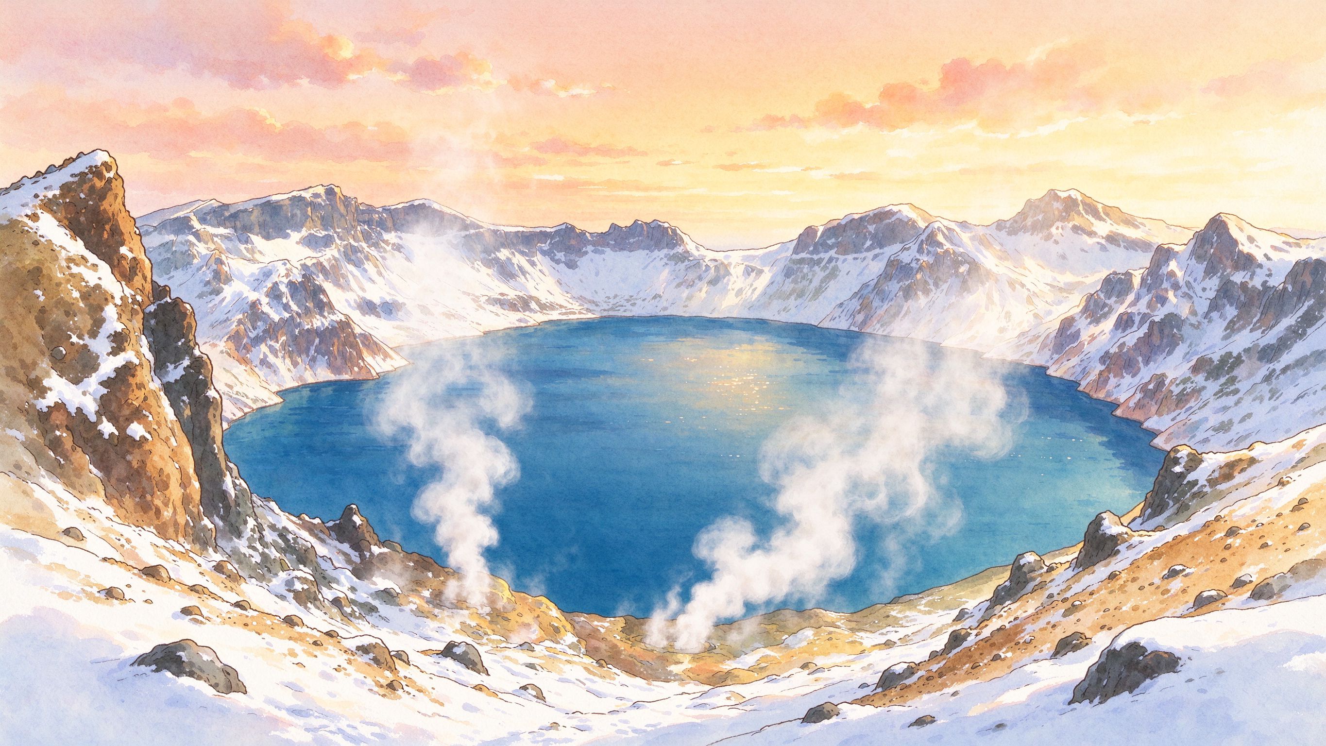长白山天池初雪温泉雾气