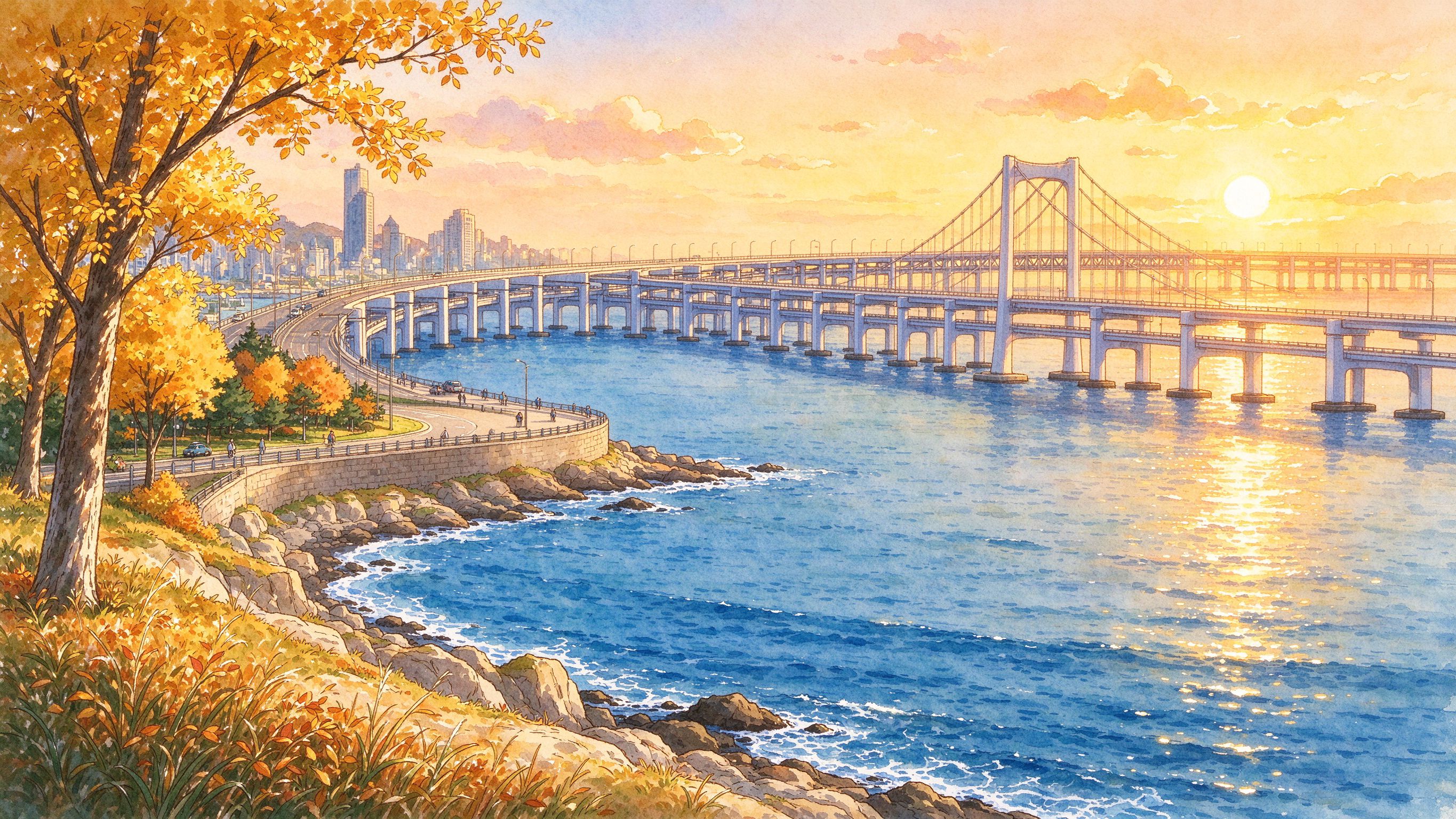 大连星海湾跨海大桥秋日海岸