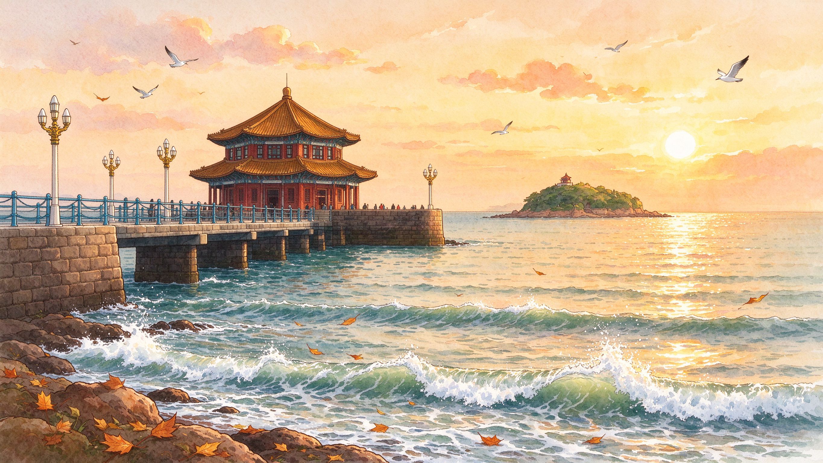 青岛栈桥回澜阁海湾