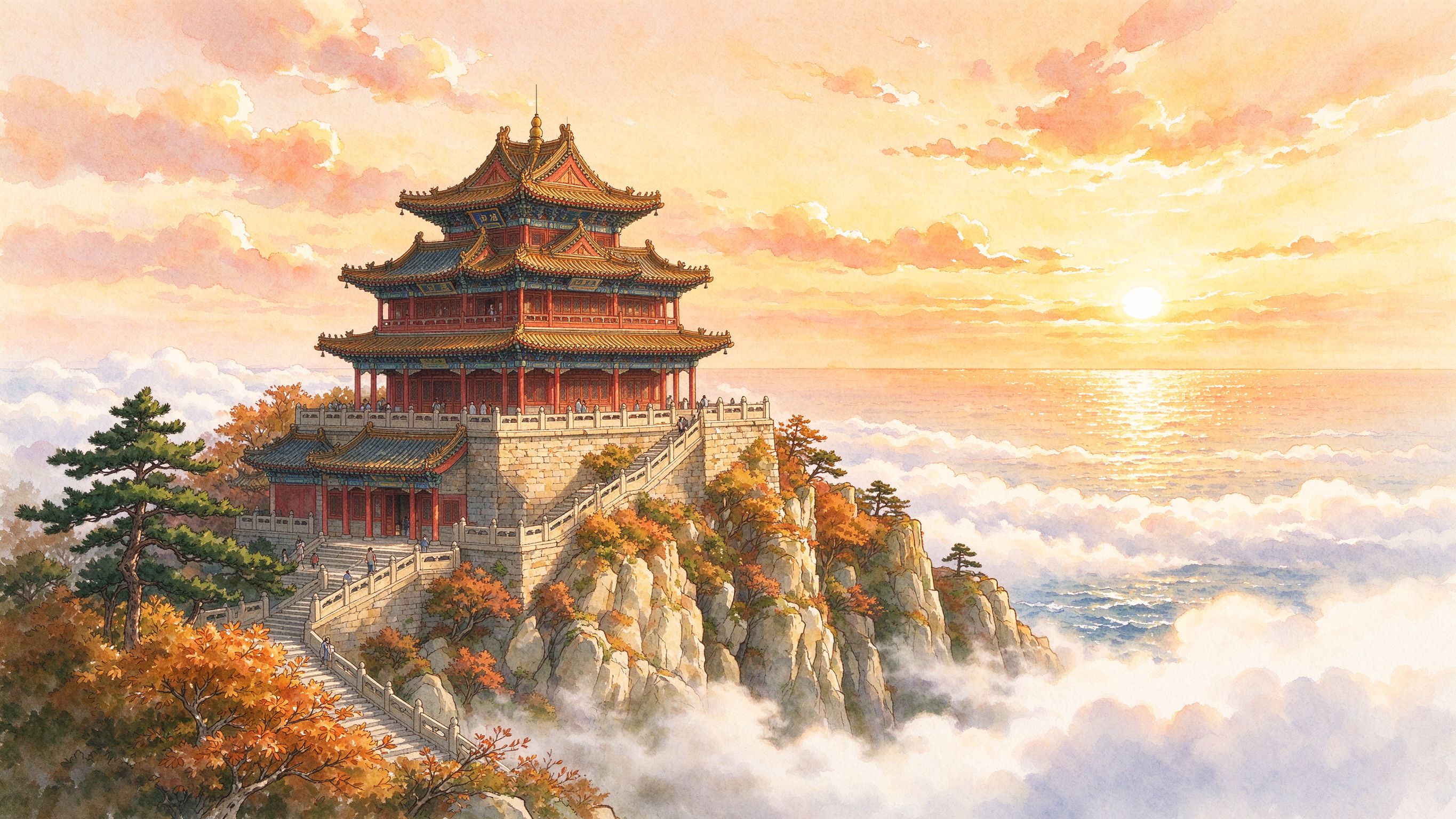 烟台蓬莱阁临海秋云