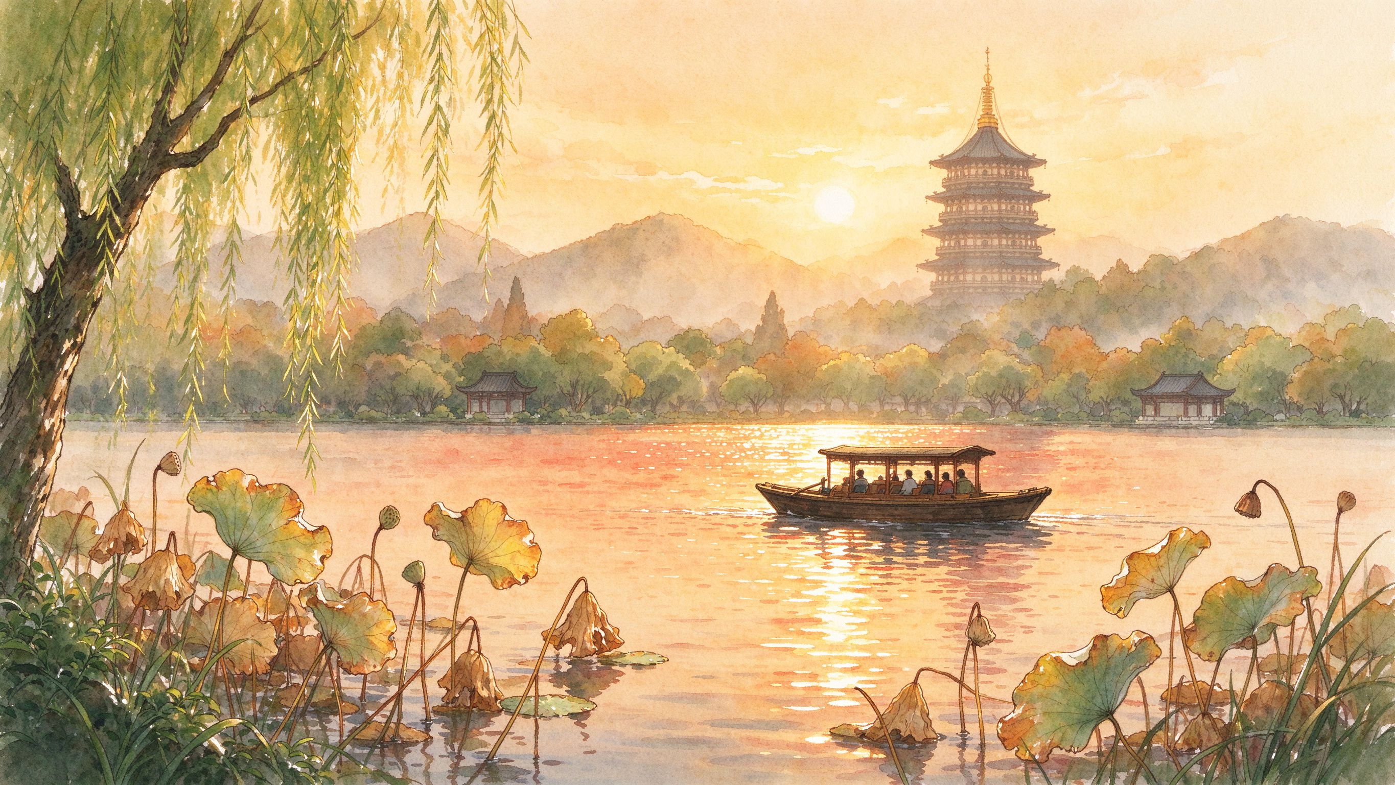 杭州西湖秋日残荷