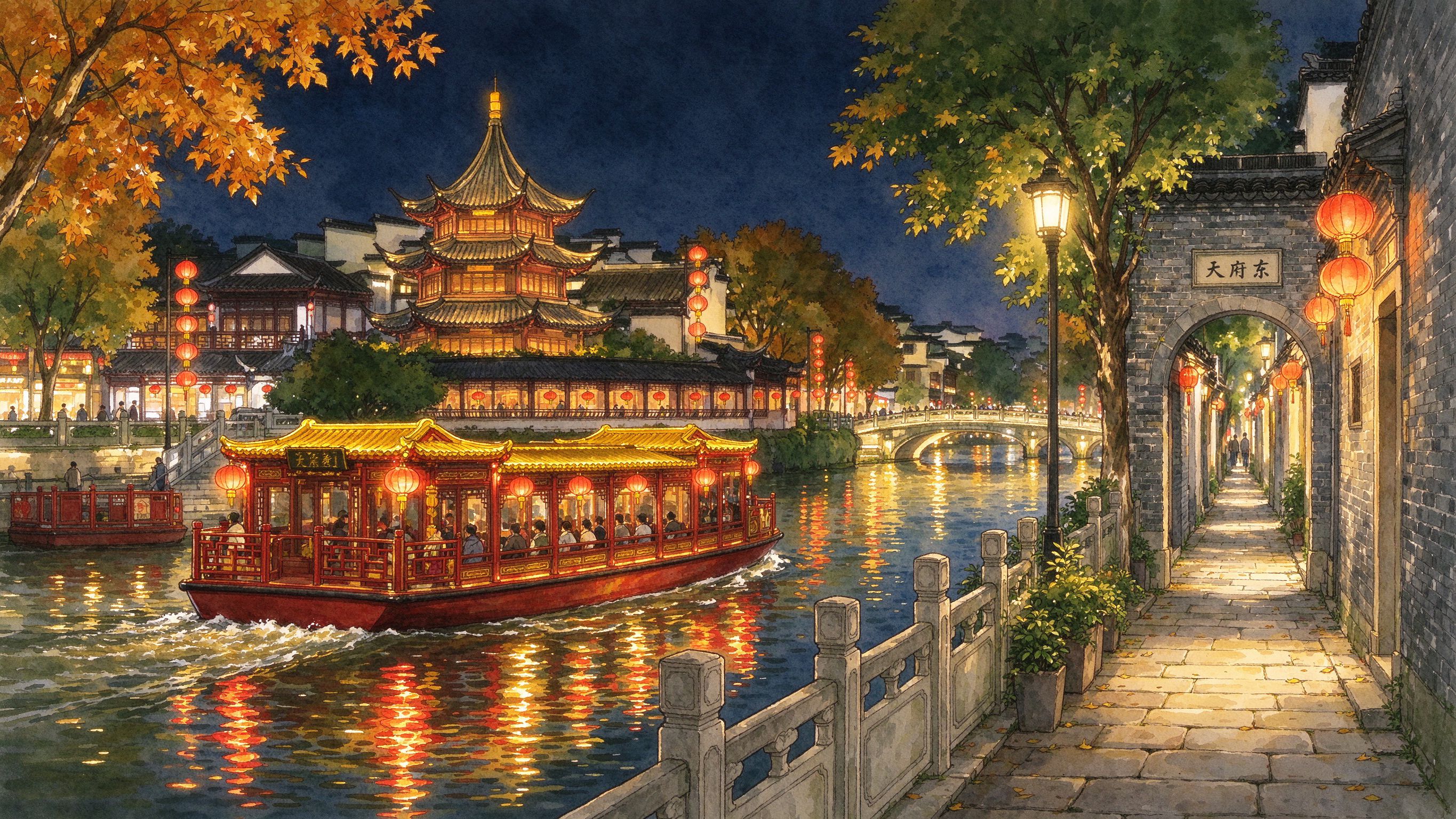 南京秦淮河秋夜