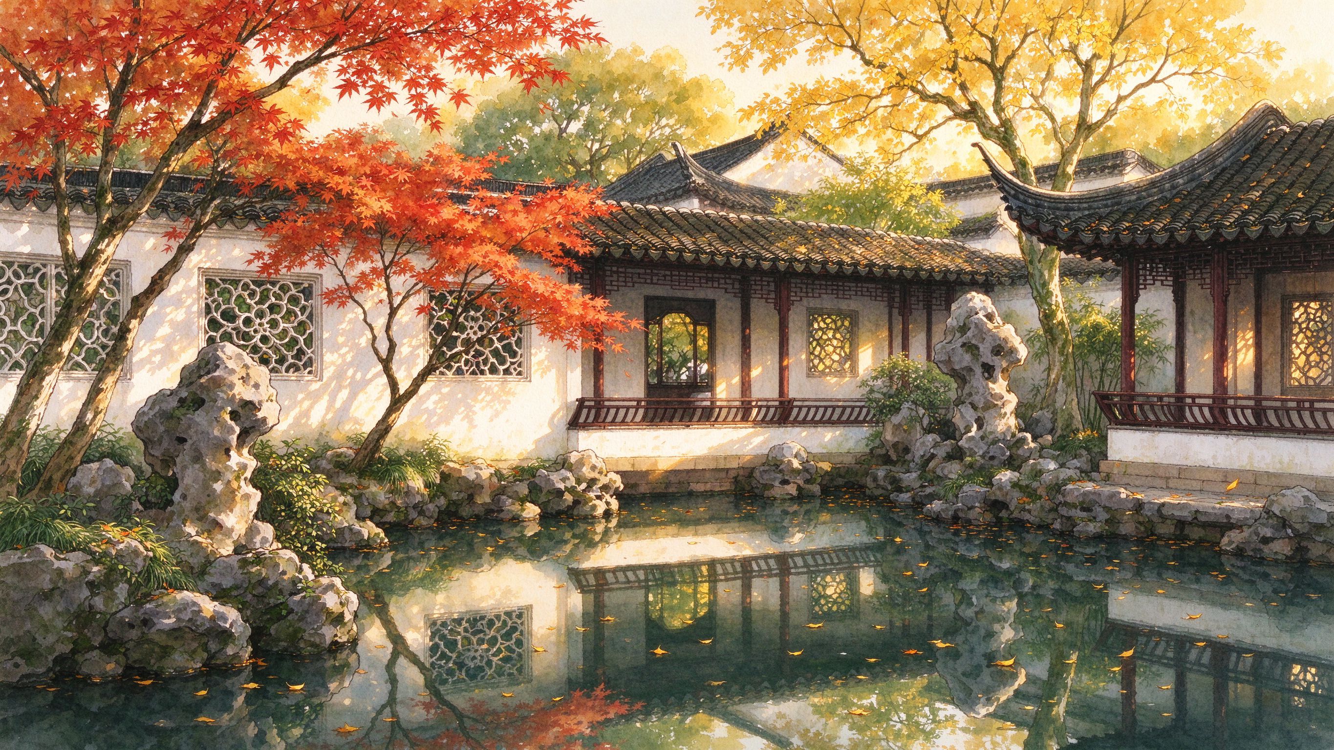 苏州拙政园秋日园林