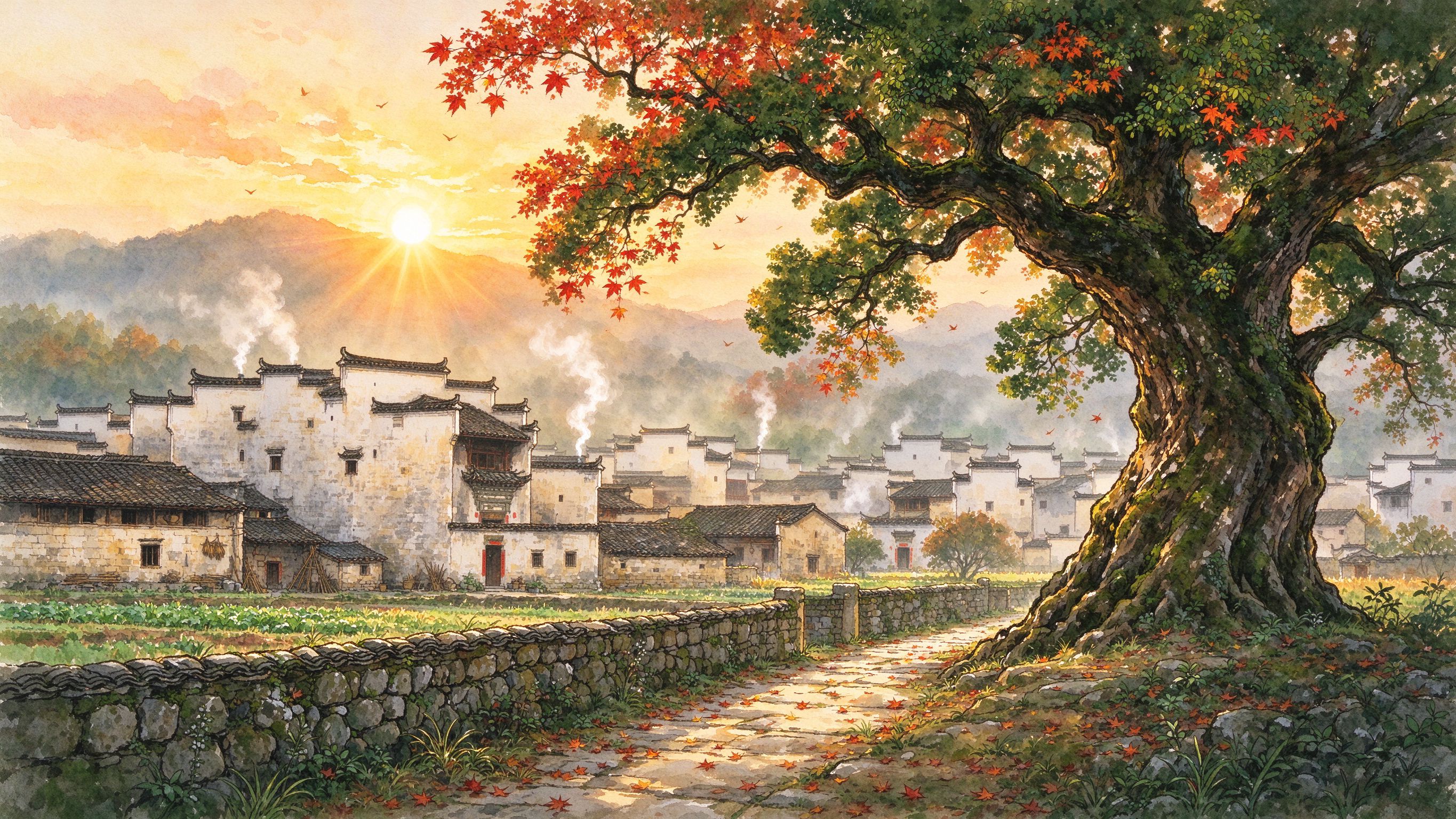 婺源石城深秋晨雾