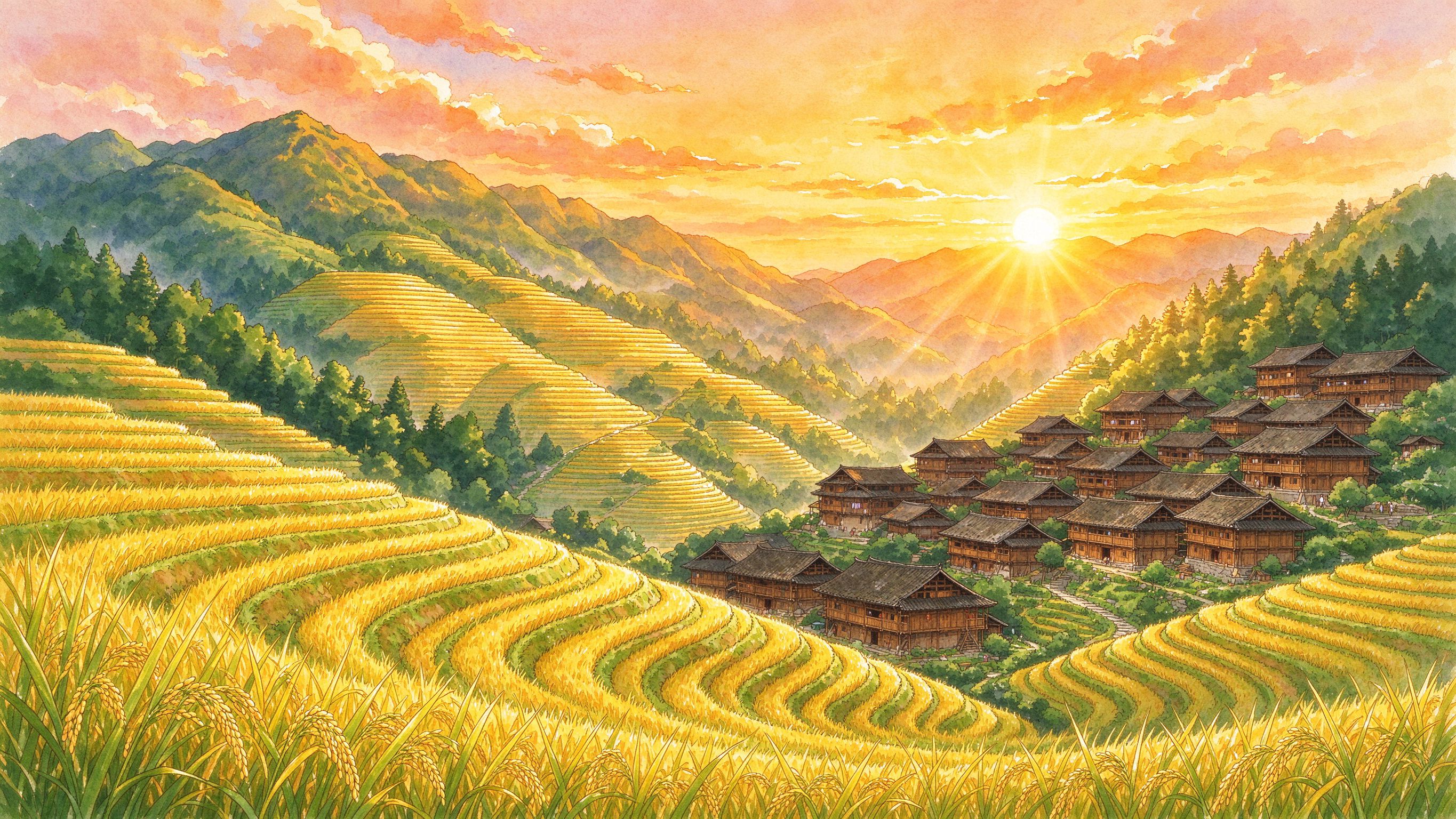 桂林龙脊金秋梯田