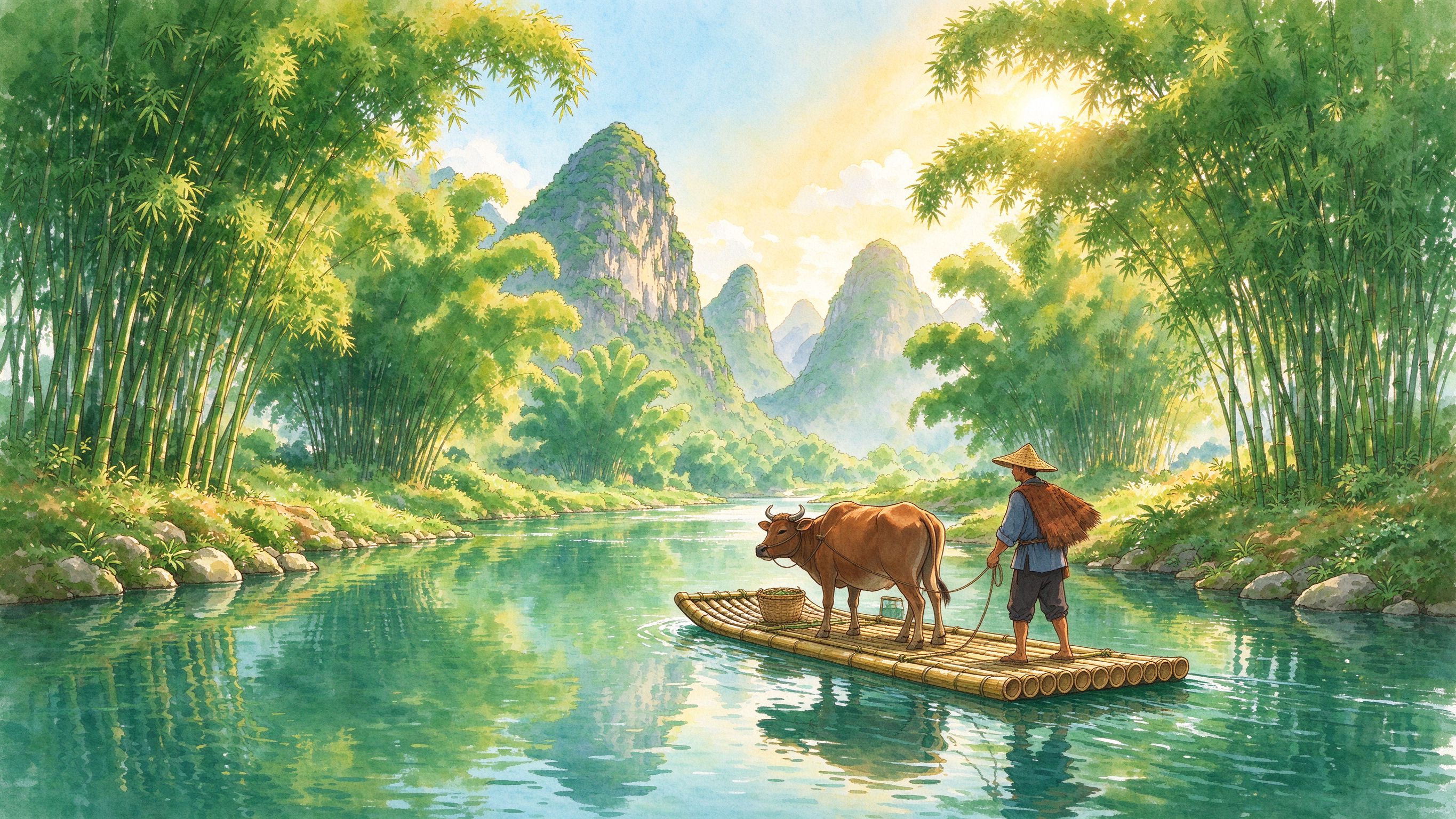 阳朔遇龙河竹筏