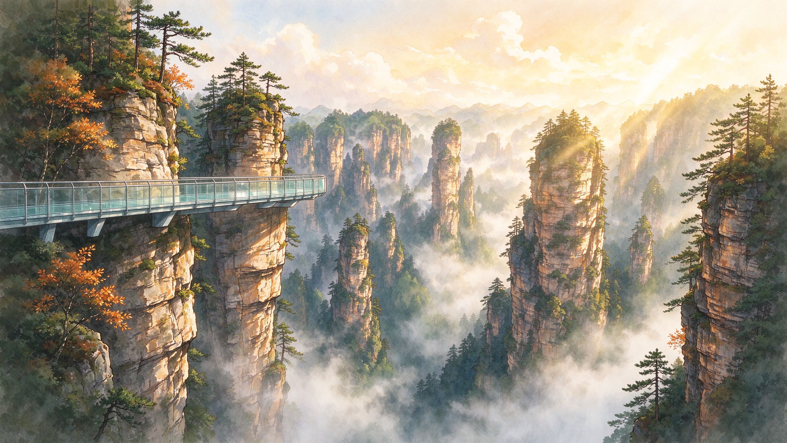 张家界石英砂岩峰林玻璃栈道