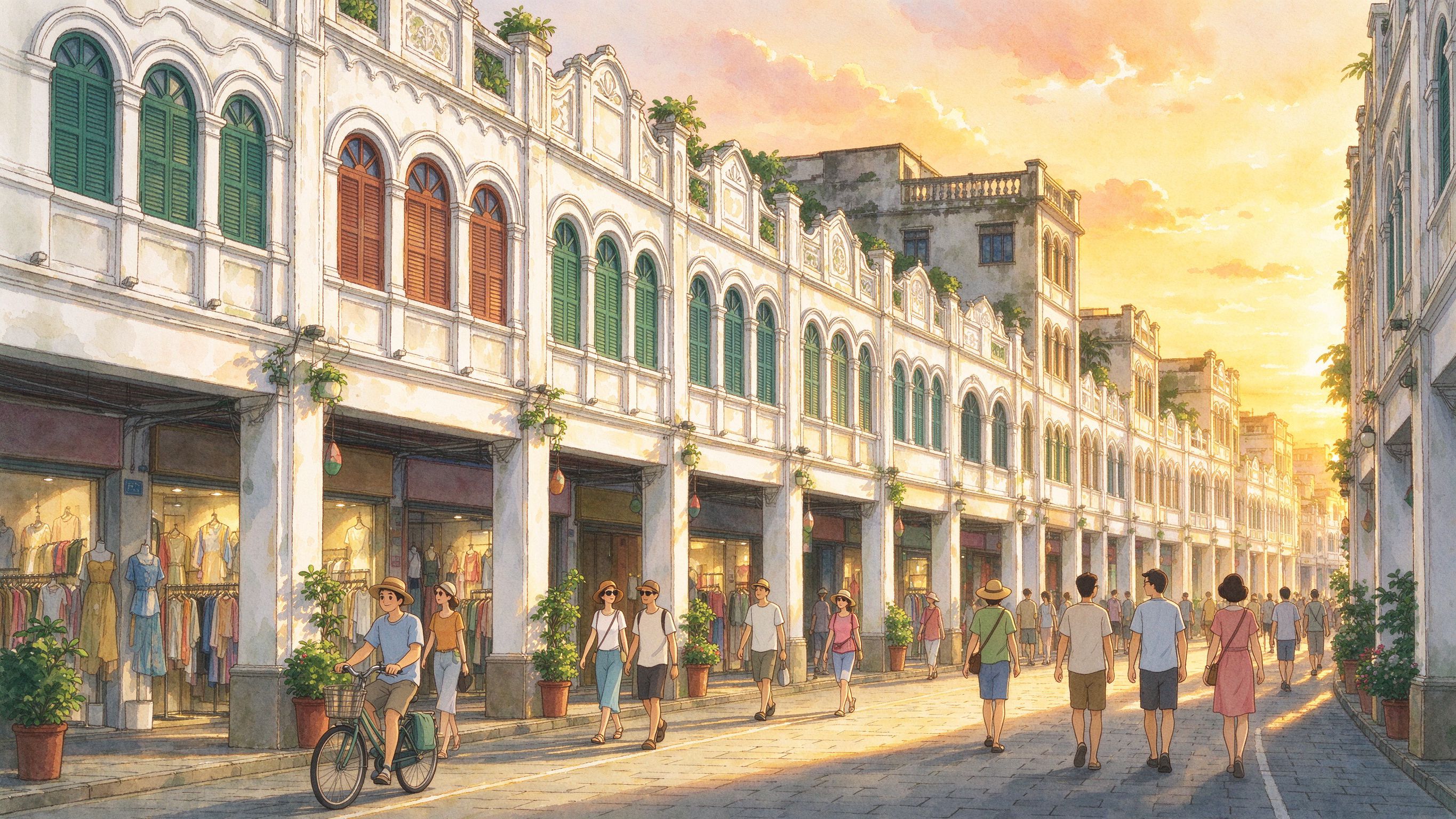 海口骑楼老街黄昏拱廊