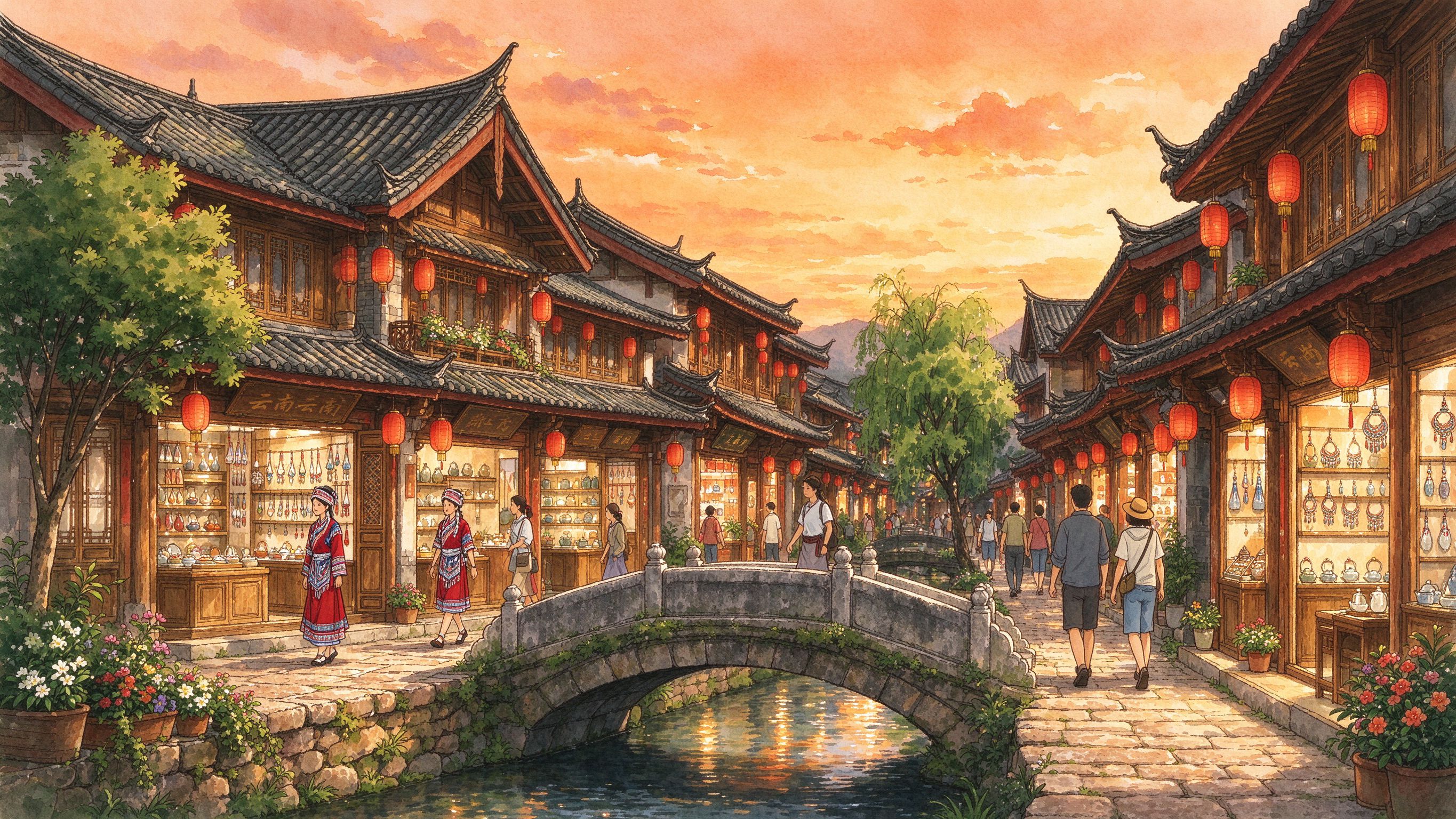 丽江古城小桥流水黄昏