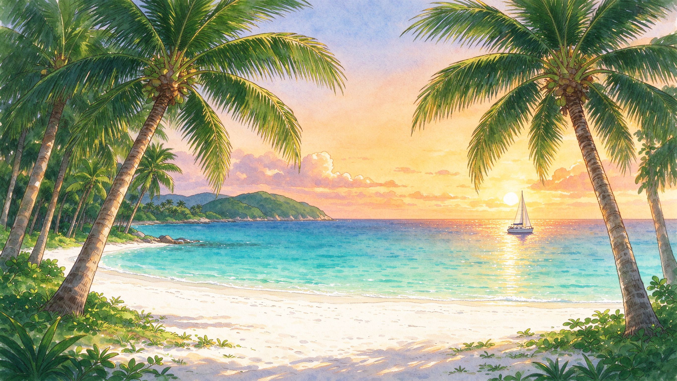 三亚亚龙湾椰林碧海黄昏