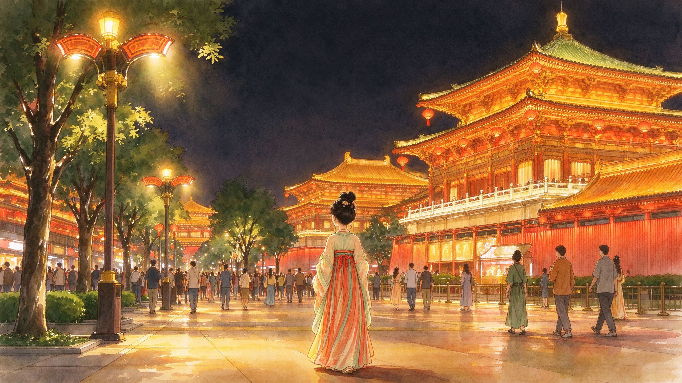 西安大唐不夜城汉服夜景